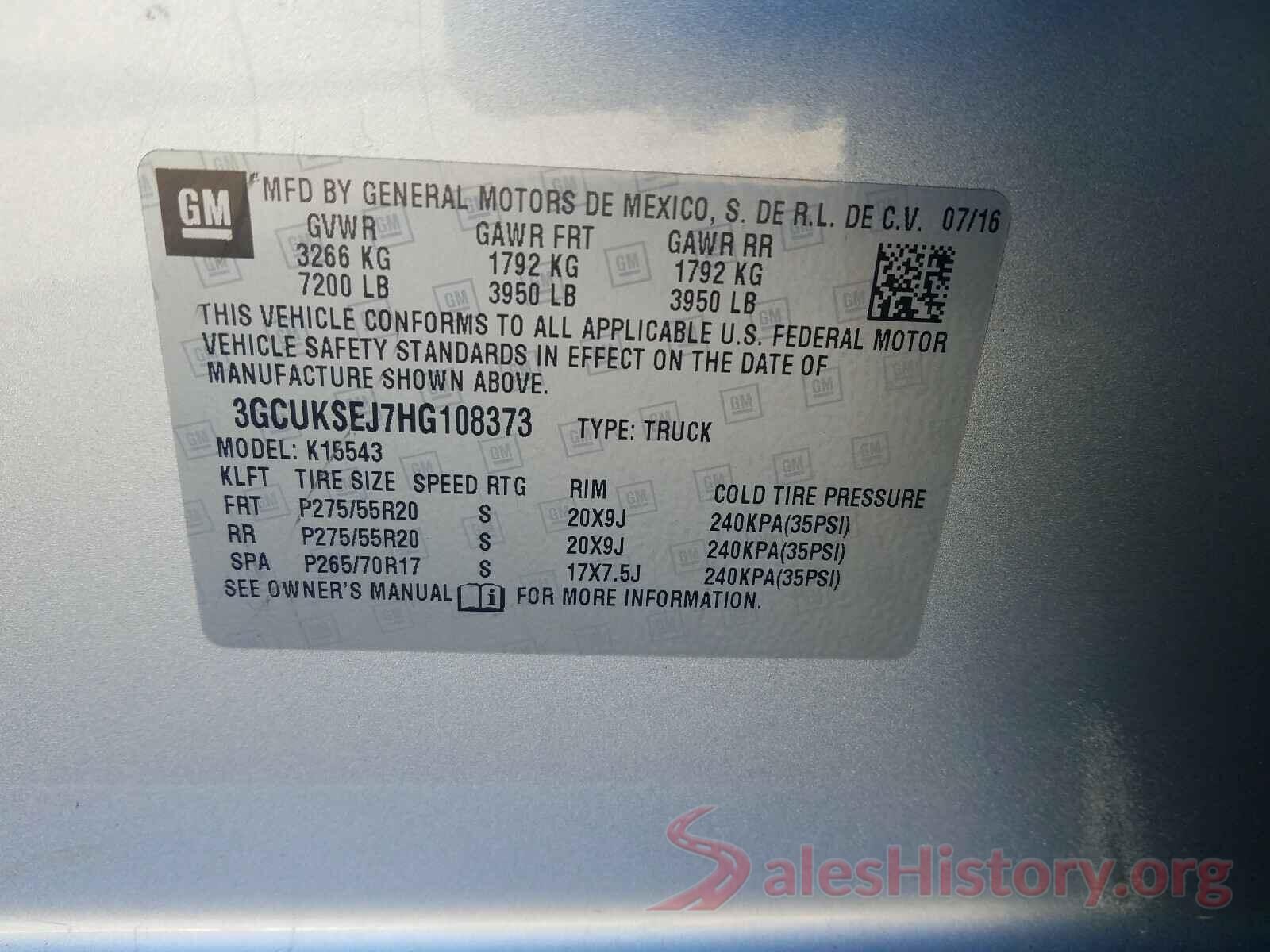 3GCUKSEJ7HG108373 2017 CHEVROLET SILVERADO