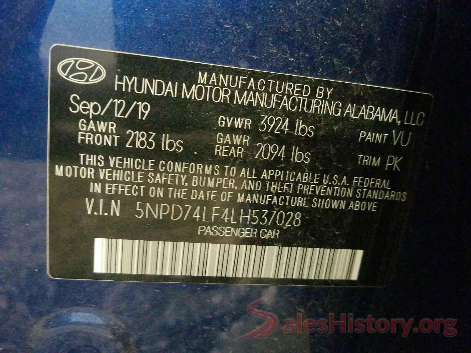 5NPD74LF4LH537028 2020 HYUNDAI ELANTRA