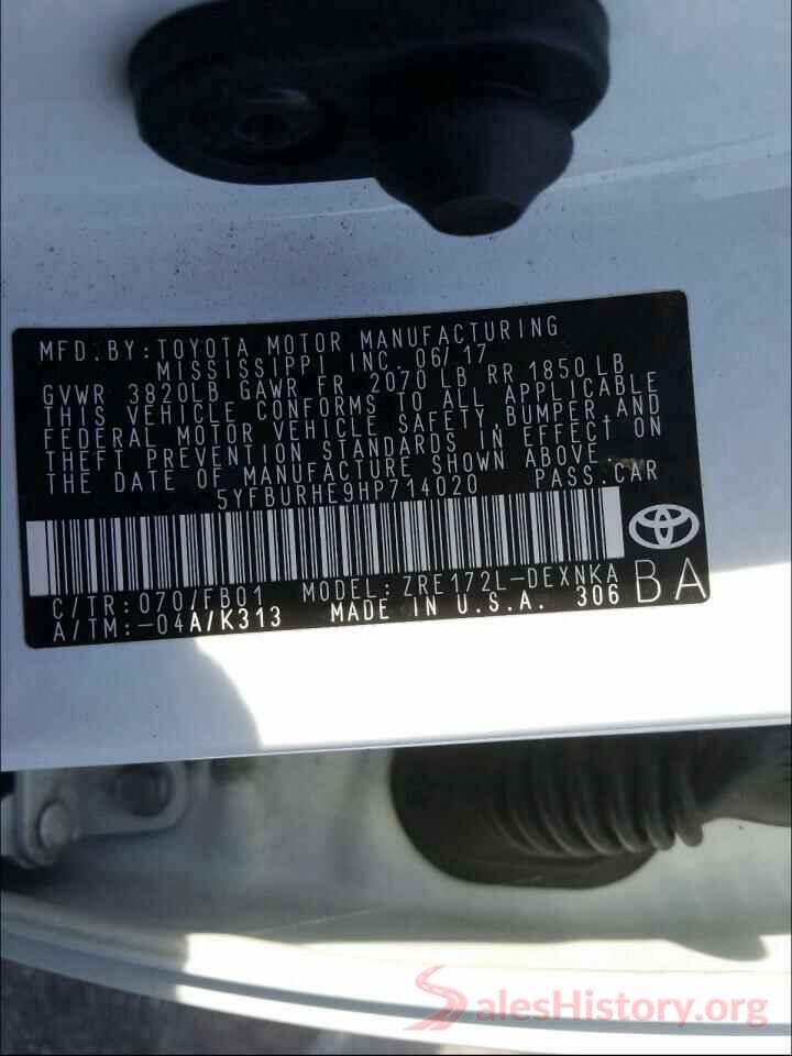 5YFBURHE9HP714020 2017 TOYOTA COROLLA