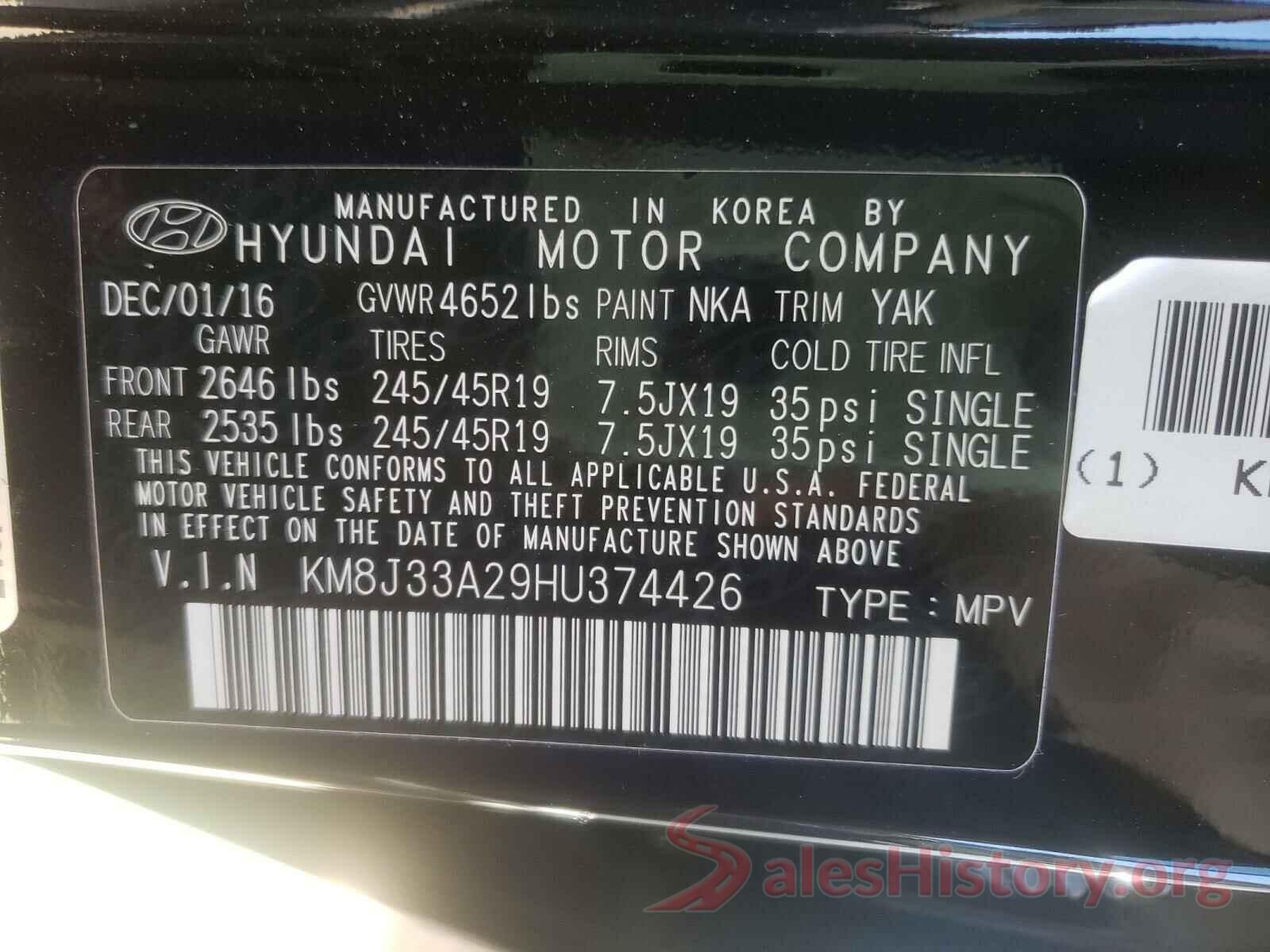 KM8J33A29HU374426 2017 HYUNDAI TUCSON