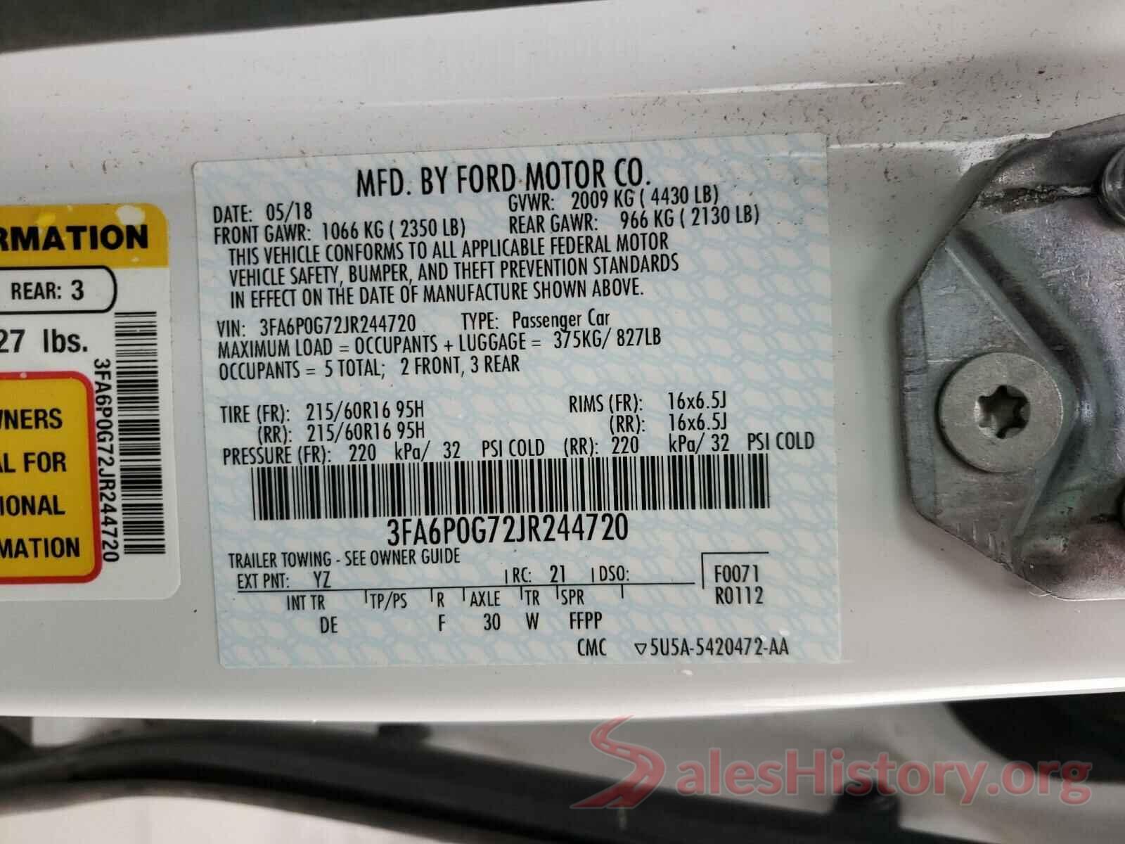 3FA6P0G72JR244720 2018 FORD FUSION