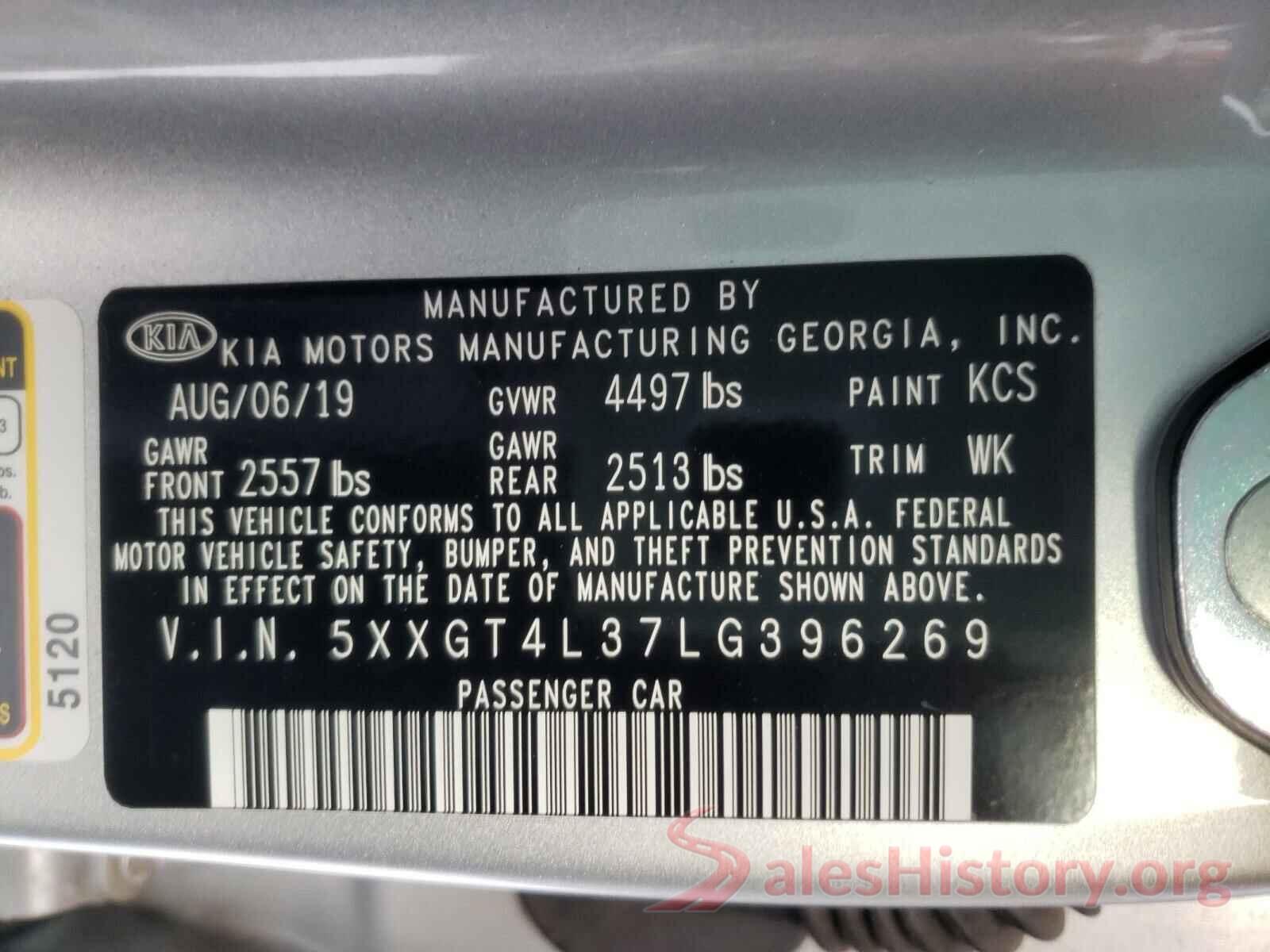 5XXGT4L37LG396269 2020 KIA OPTIMA