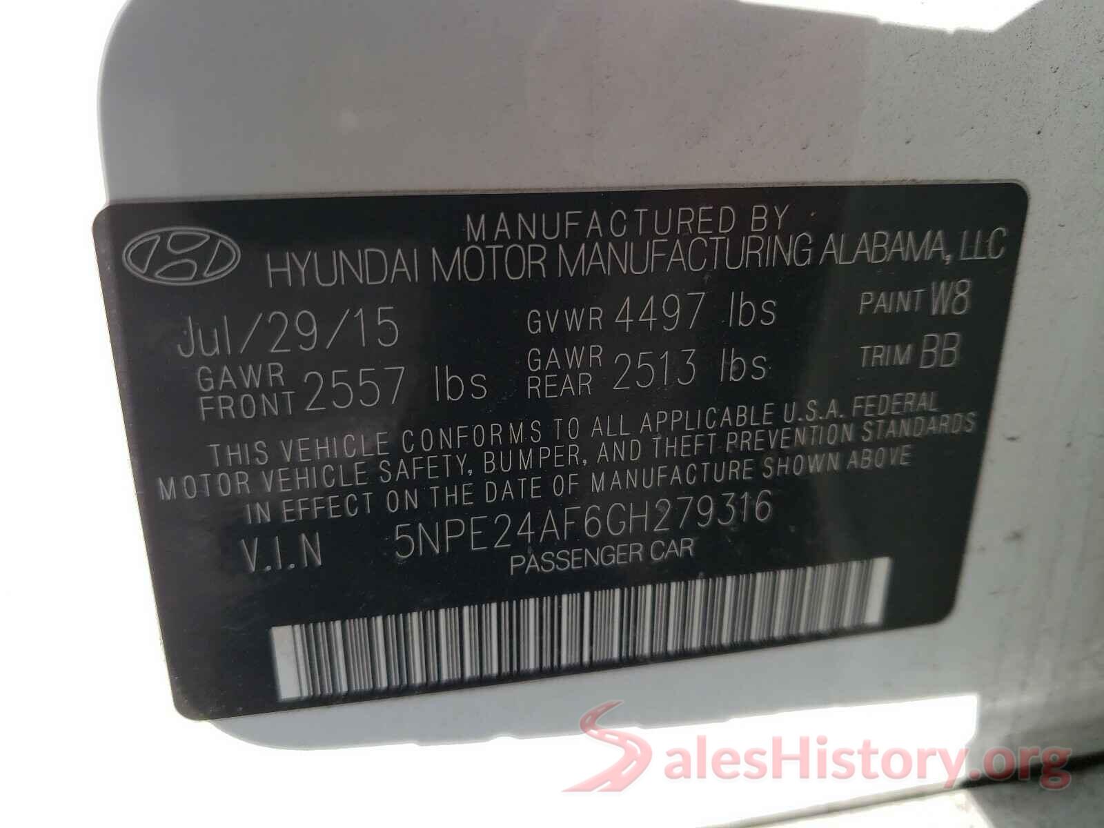 5NPE24AF6GH279316 2016 HYUNDAI SONATA