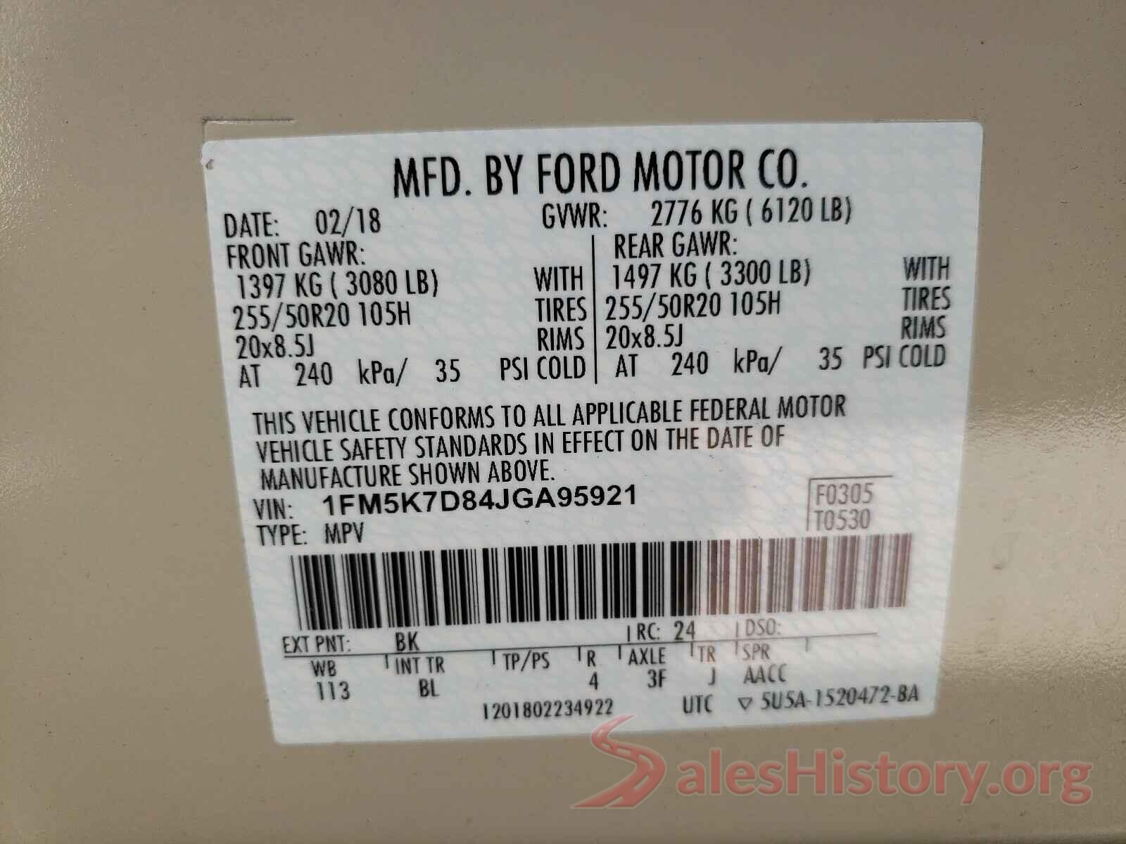 1FM5K7D84JGA95921 2018 FORD EXPLORER