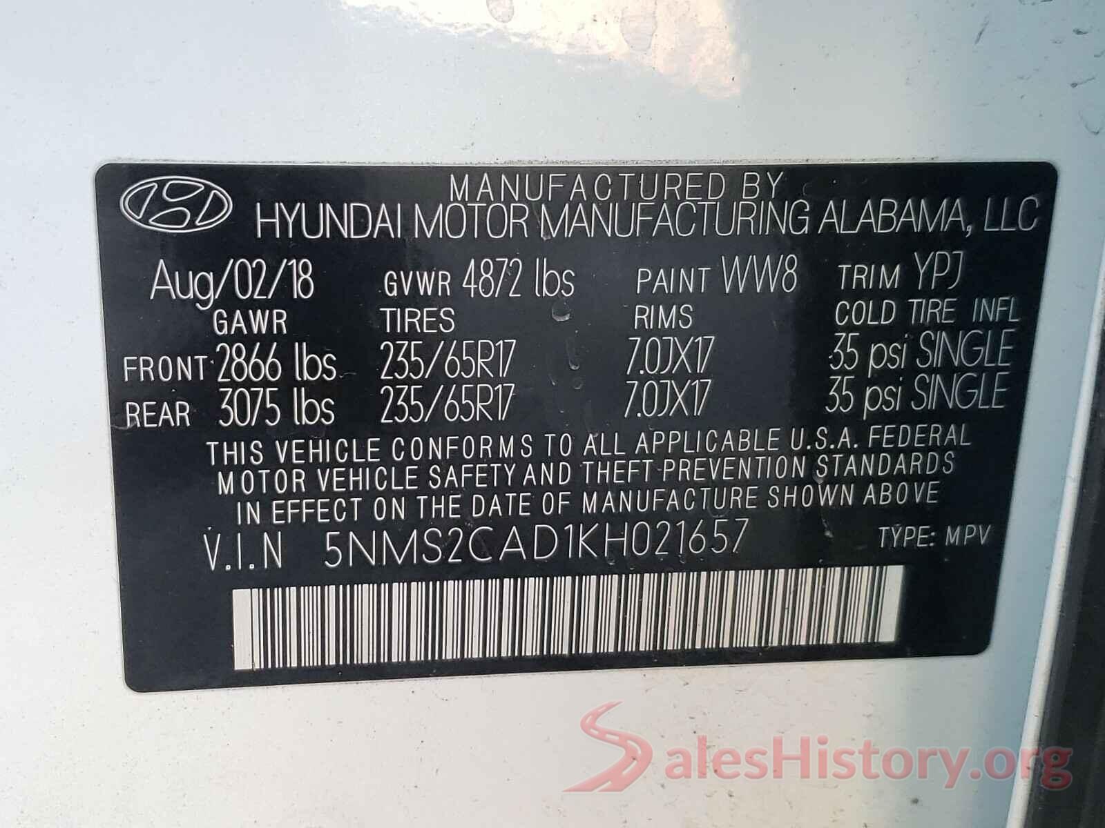 5NMS2CAD1KH021657 2019 HYUNDAI SANTA FE