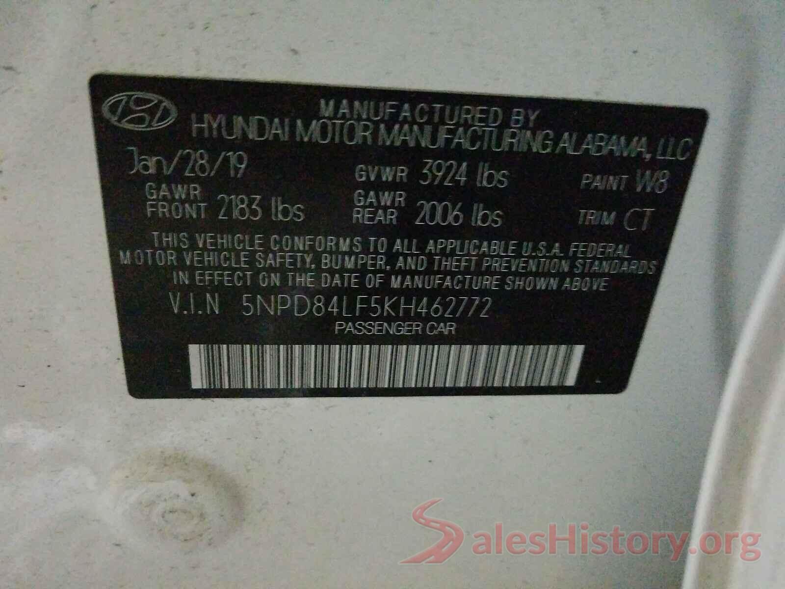 5NPD84LF5KH462772 2019 HYUNDAI ELANTRA