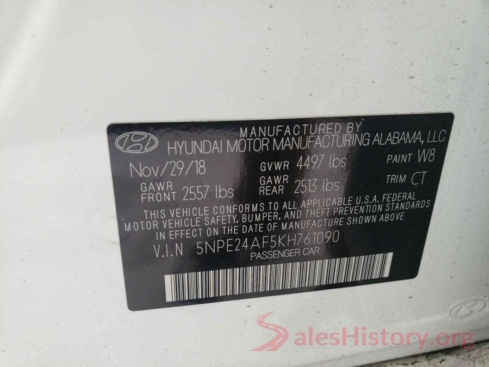 5NPE24AF5KH761090 2019 HYUNDAI SONATA