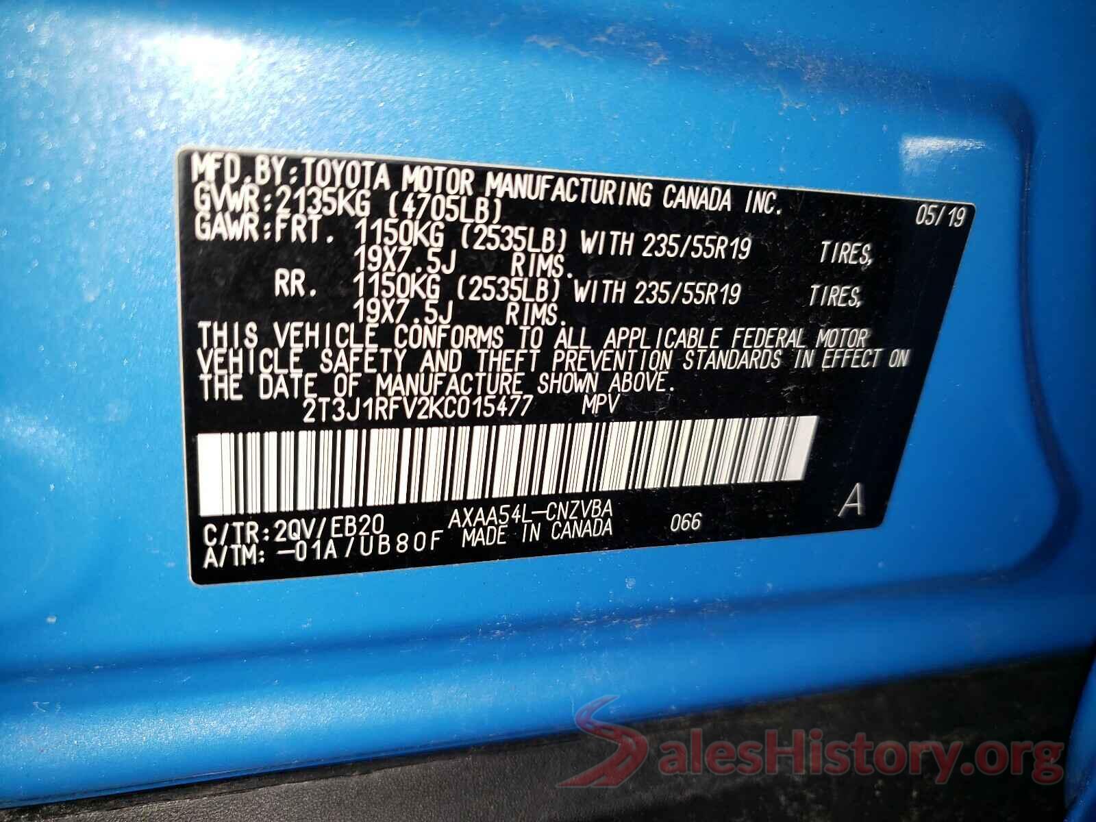 2T3J1RFV2KC015477 2019 TOYOTA RAV4