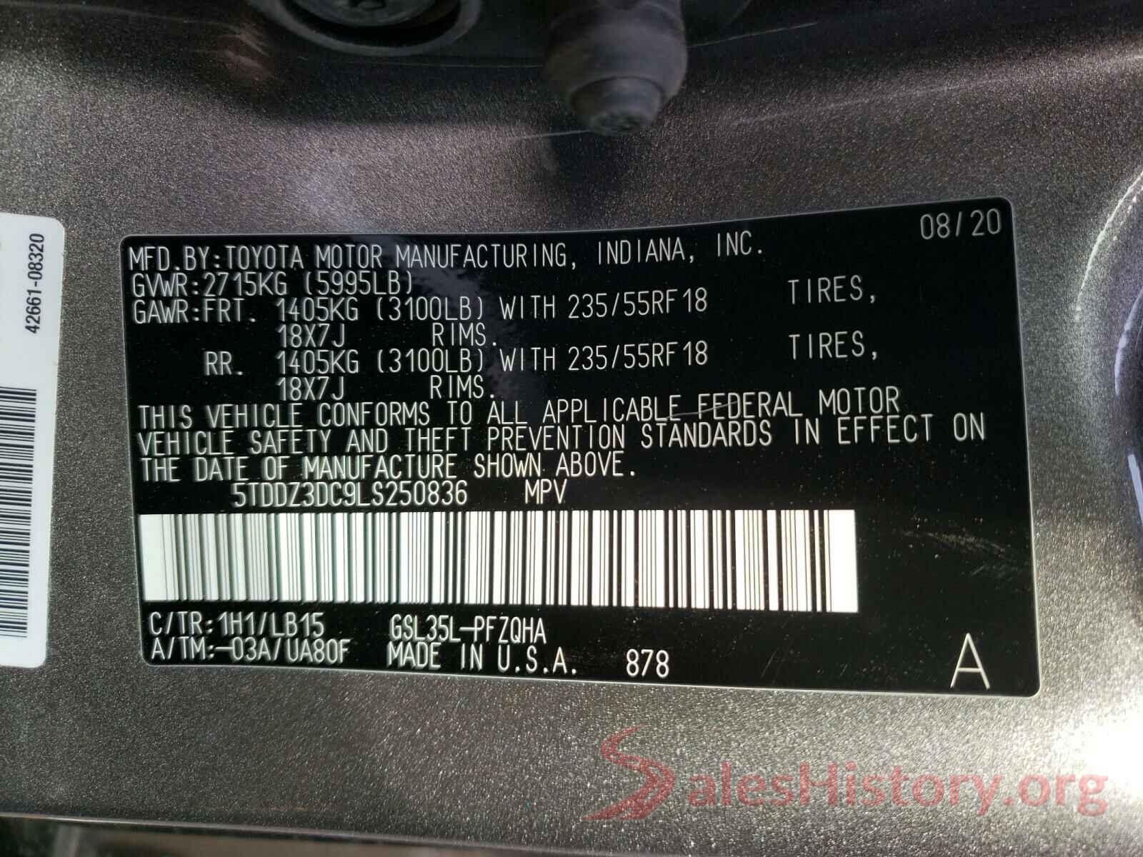 5TDDZ3DC9LS250836 2020 TOYOTA SIENNA