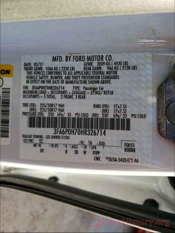 3FA6P0H70HR326714 2017 FORD FUSION