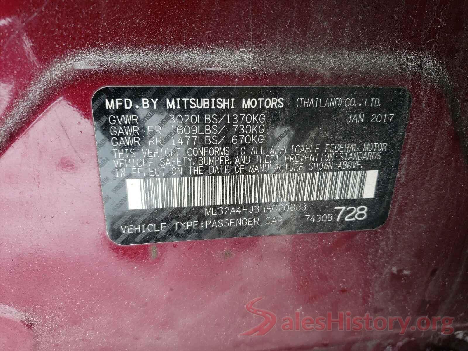 ML32A4HJ3HH020883 2017 MITSUBISHI MIRAGE