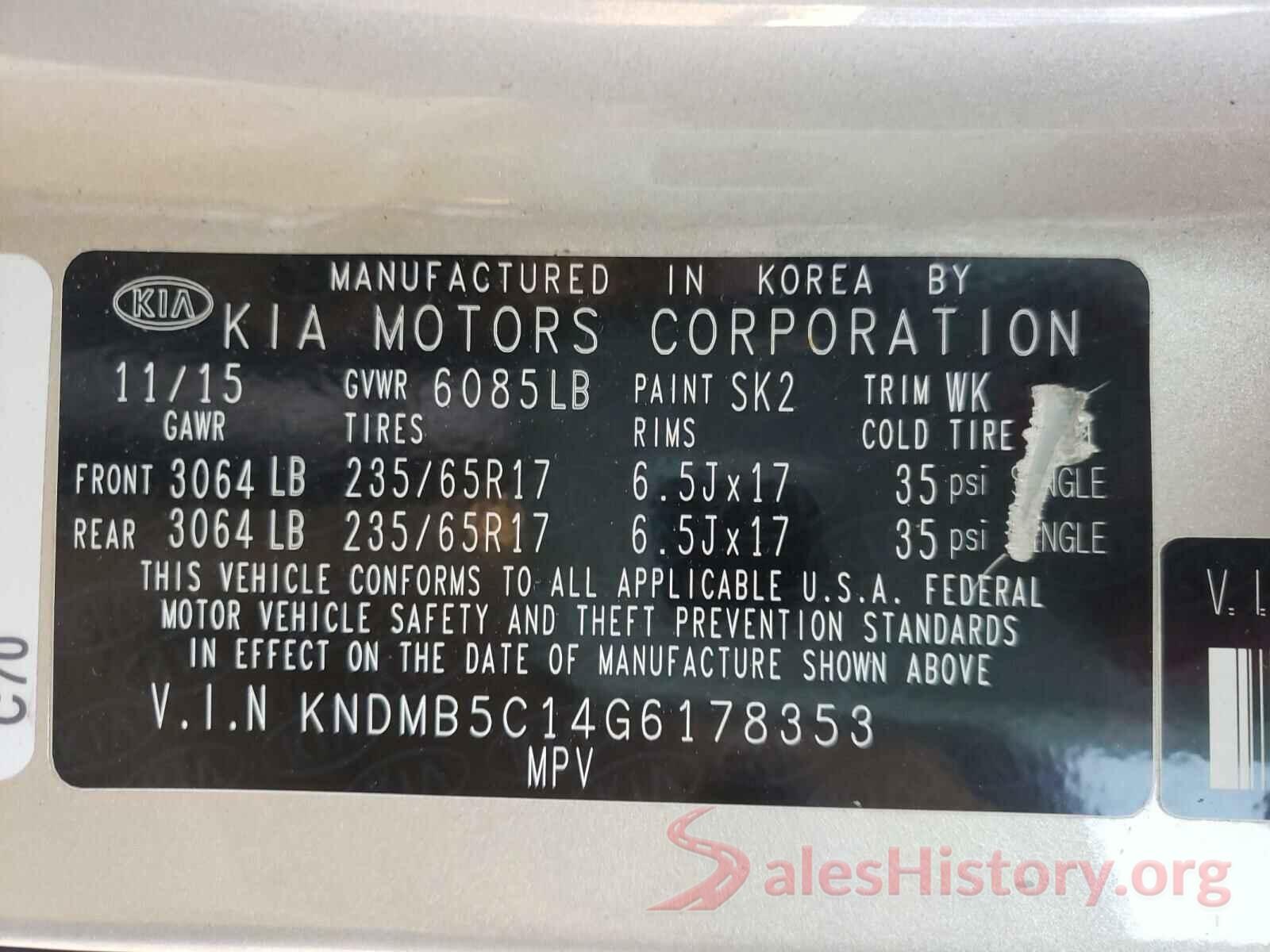 KNDMB5C14G6178353 2016 KIA SEDONA