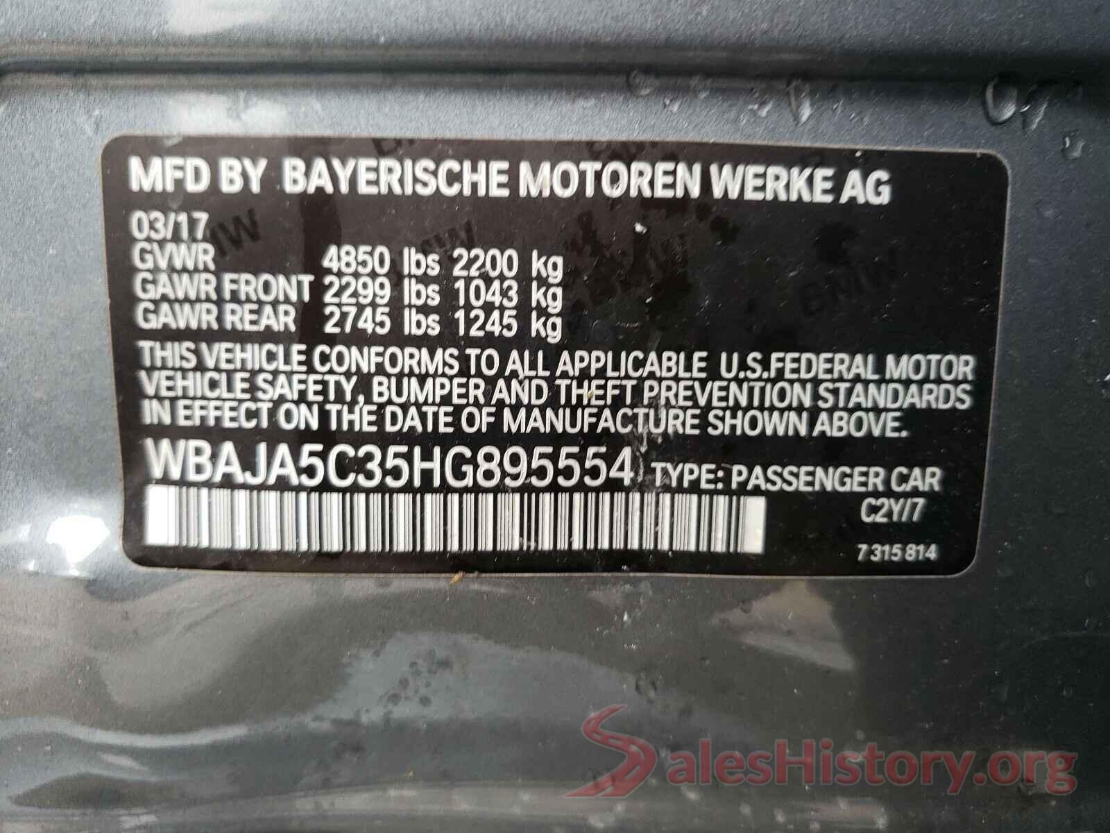 WBAJA5C35HG895554 2017 BMW 5 SERIES