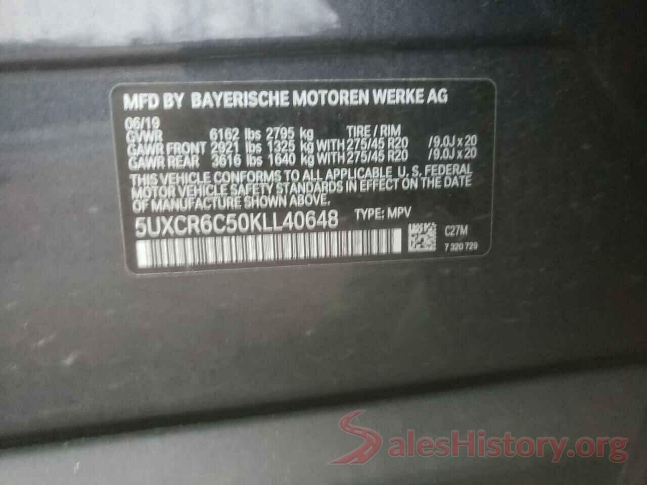 5UXCR6C50KLL40648 2019 BMW X5