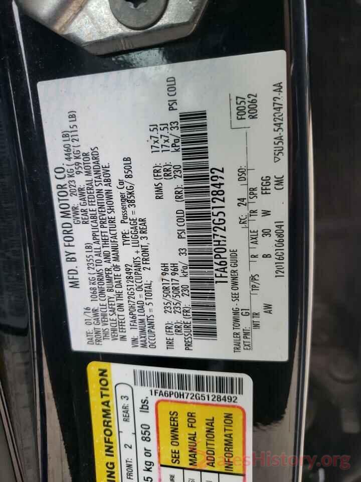 1FA6P0H72G5128492 2016 FORD FUSION