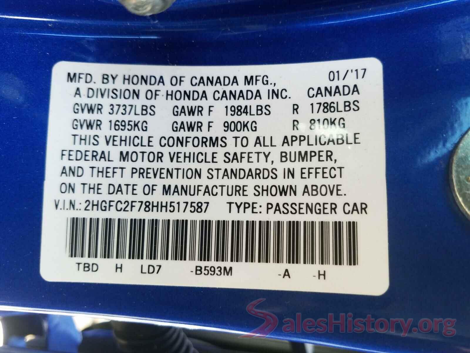 2HGFC2F78HH517587 2017 HONDA CIVIC