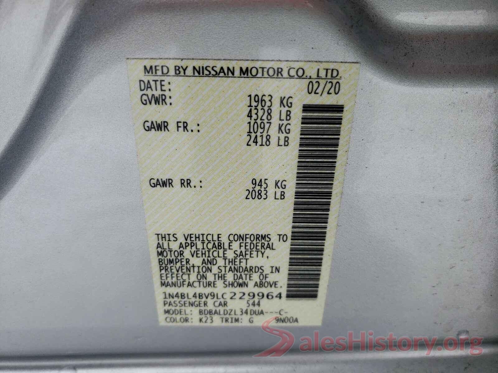 1N4BL4BV9LC229964 2020 NISSAN ALTIMA