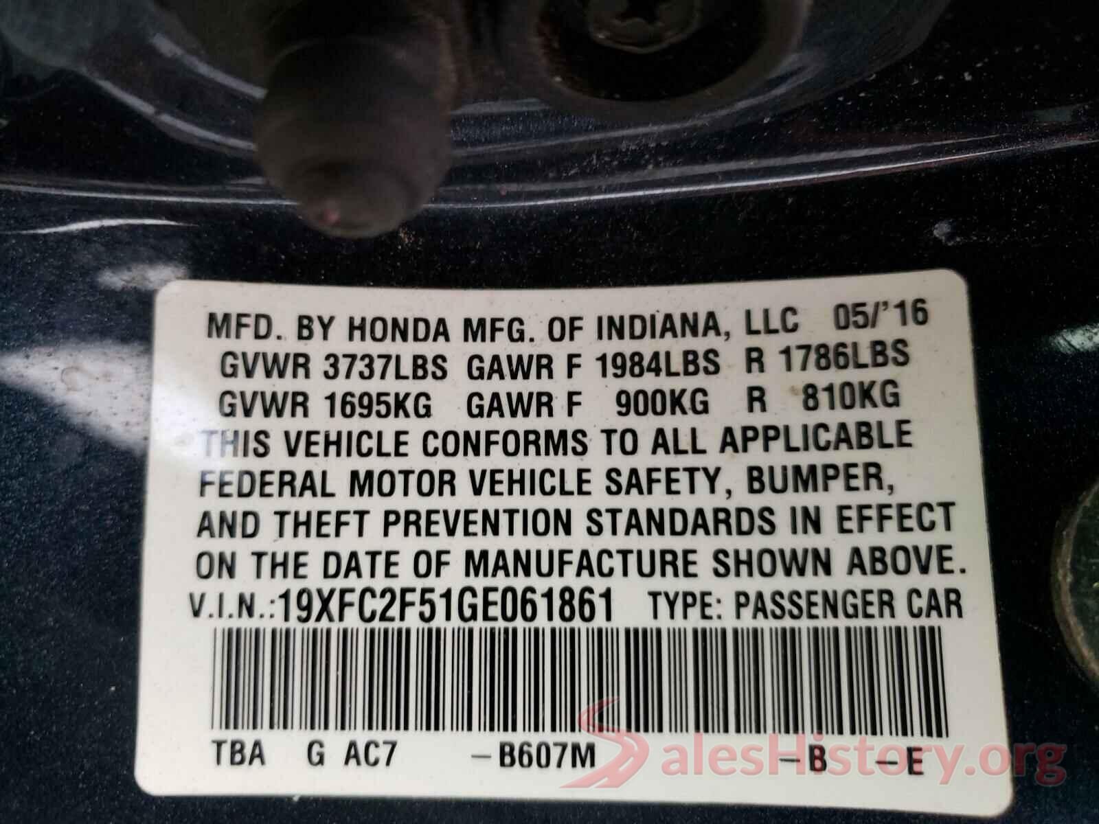 19XFC2F51GE061861 2016 HONDA CIVIC