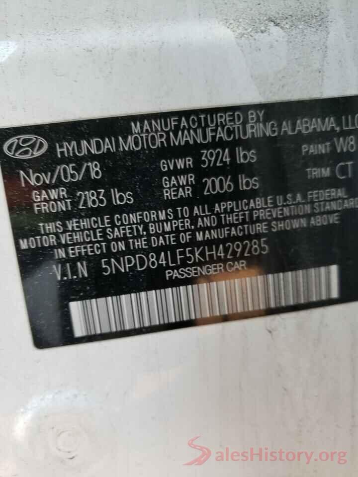 5NPD84LF5KH429285 2019 HYUNDAI ELANTRA