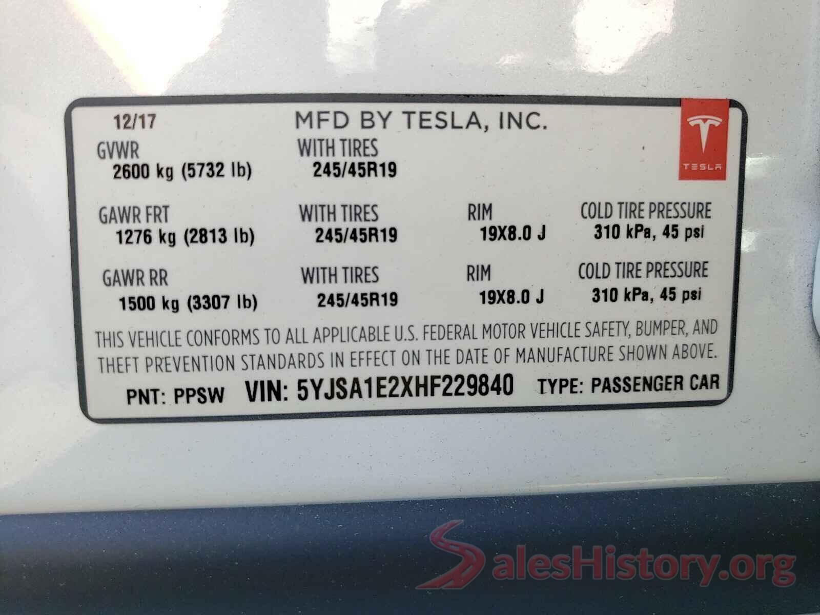 5YJSA1E2XHF229840 2017 TESLA MODEL S