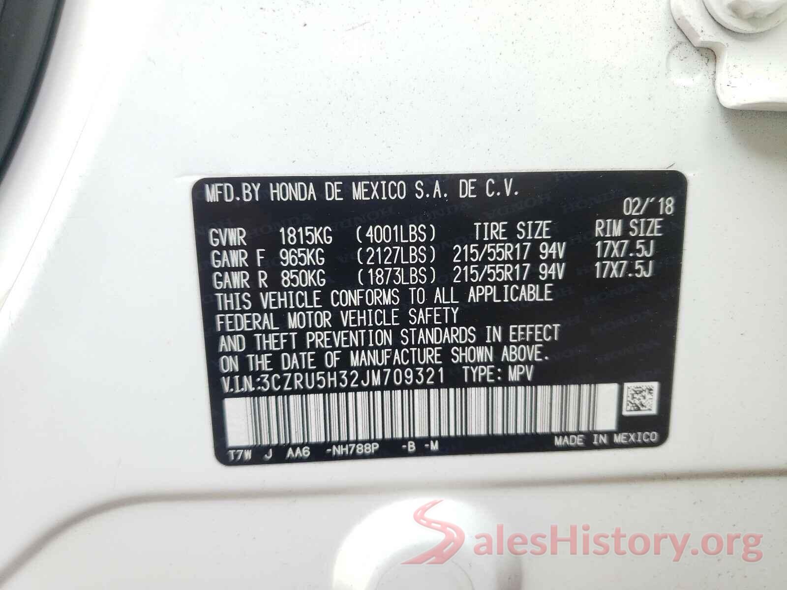 3CZRU5H32JM709321 2018 HONDA HR-V