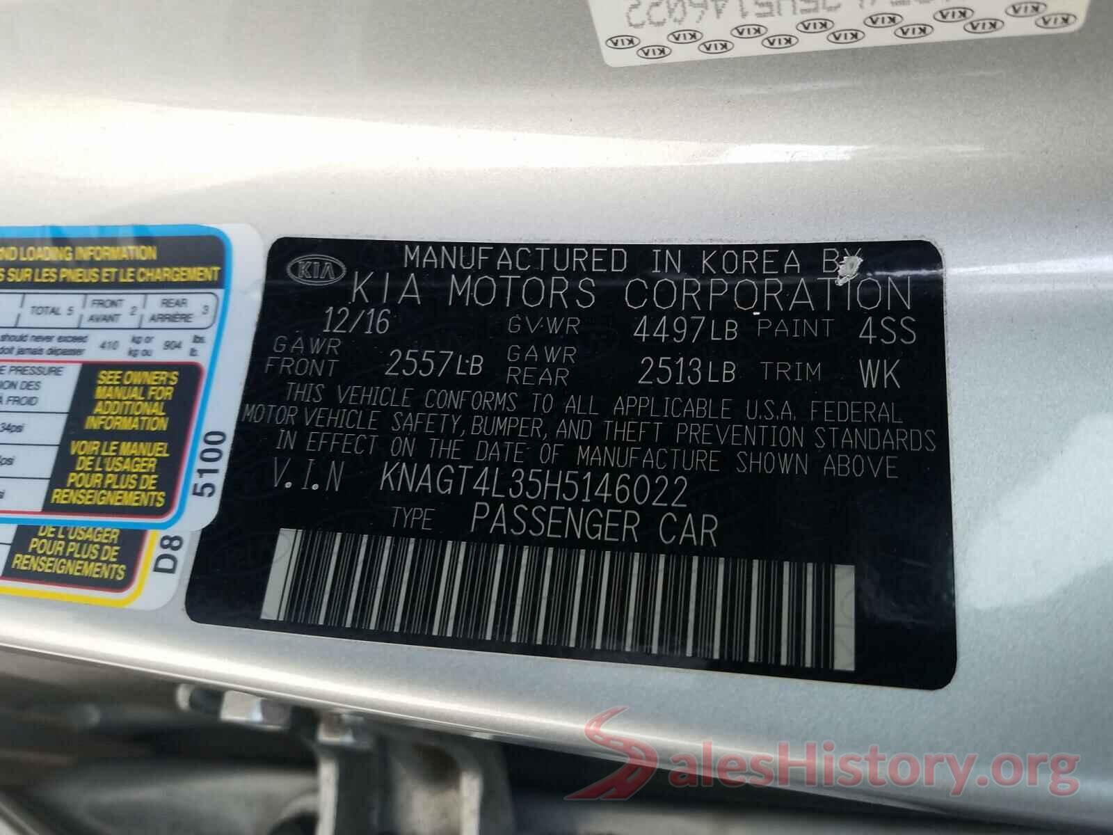 KNAGT4L35H5146022 2017 KIA OPTIMA