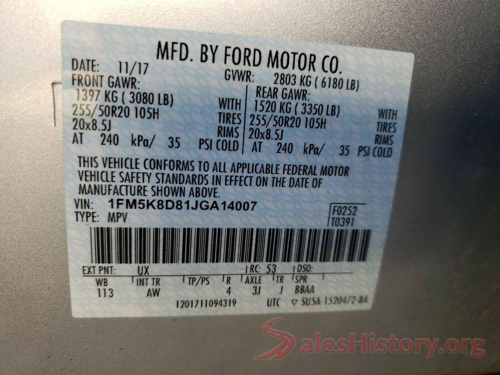 1FM5K8D81JGA14007 2018 FORD EXPLORER