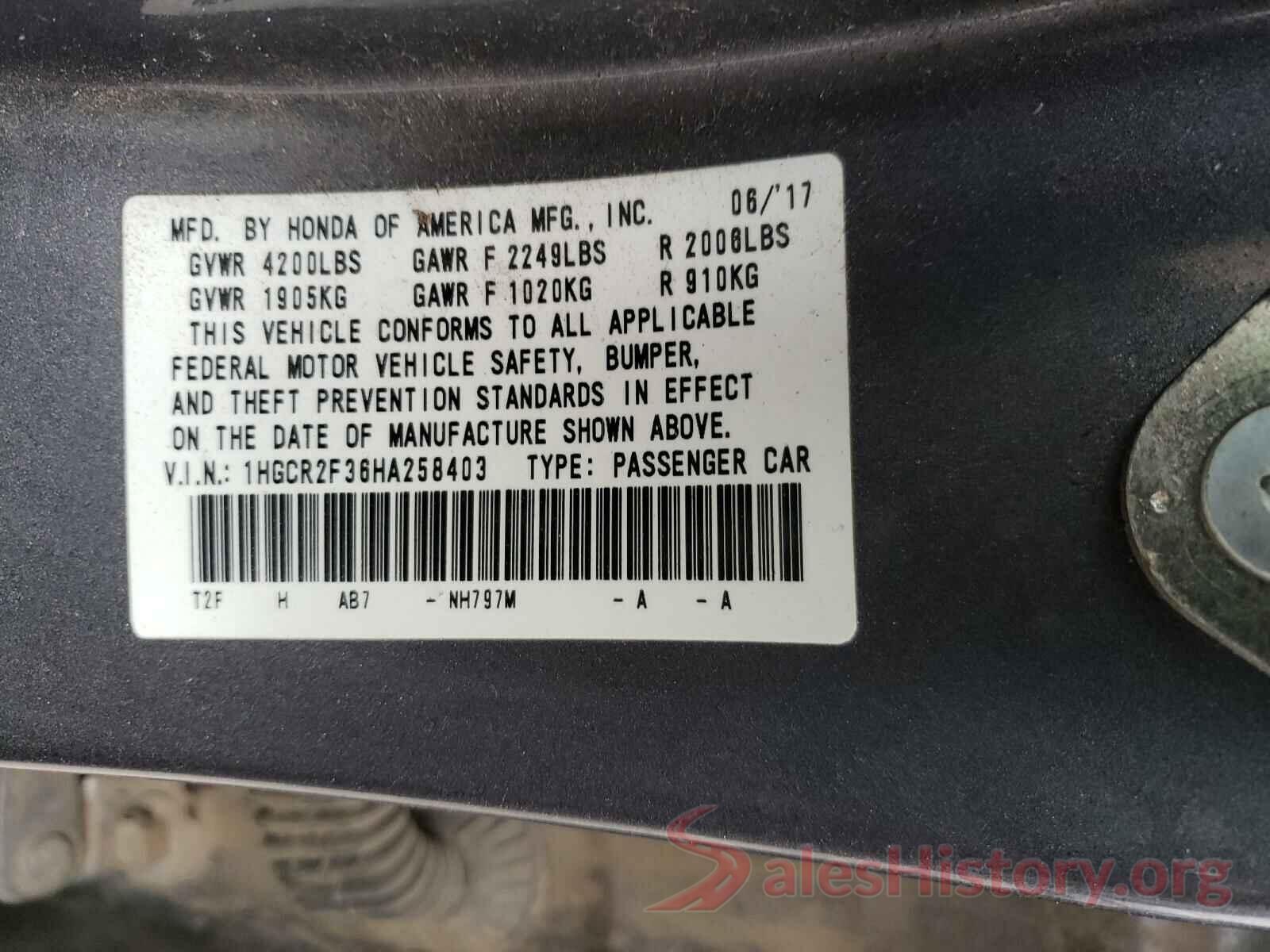 1HGCR2F36HA258403 2017 HONDA ACCORD