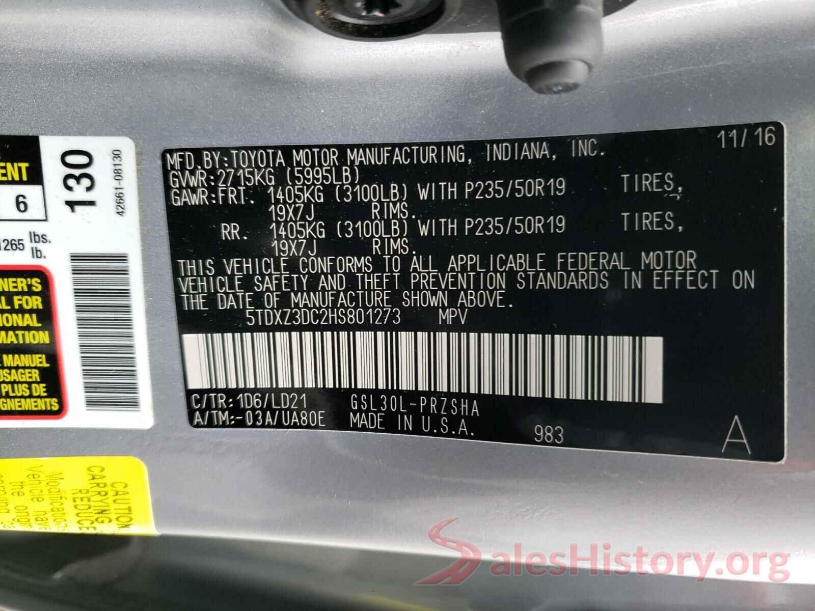 5TDXZ3DC2HS801273 2017 TOYOTA SIENNA