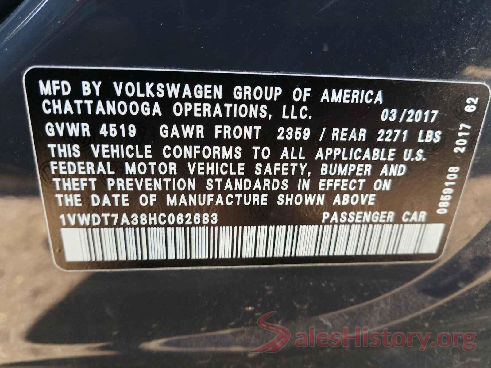 1VWDT7A38HC062683 2017 VOLKSWAGEN PASSAT