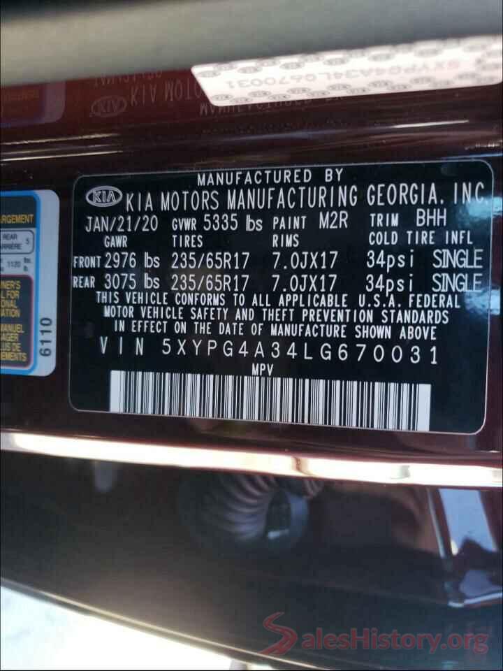 5XYPG4A34LG670031 2020 KIA SORENTO