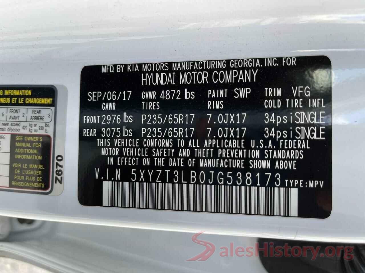 5XYZT3LB0JG538173 2018 HYUNDAI SANTA FE