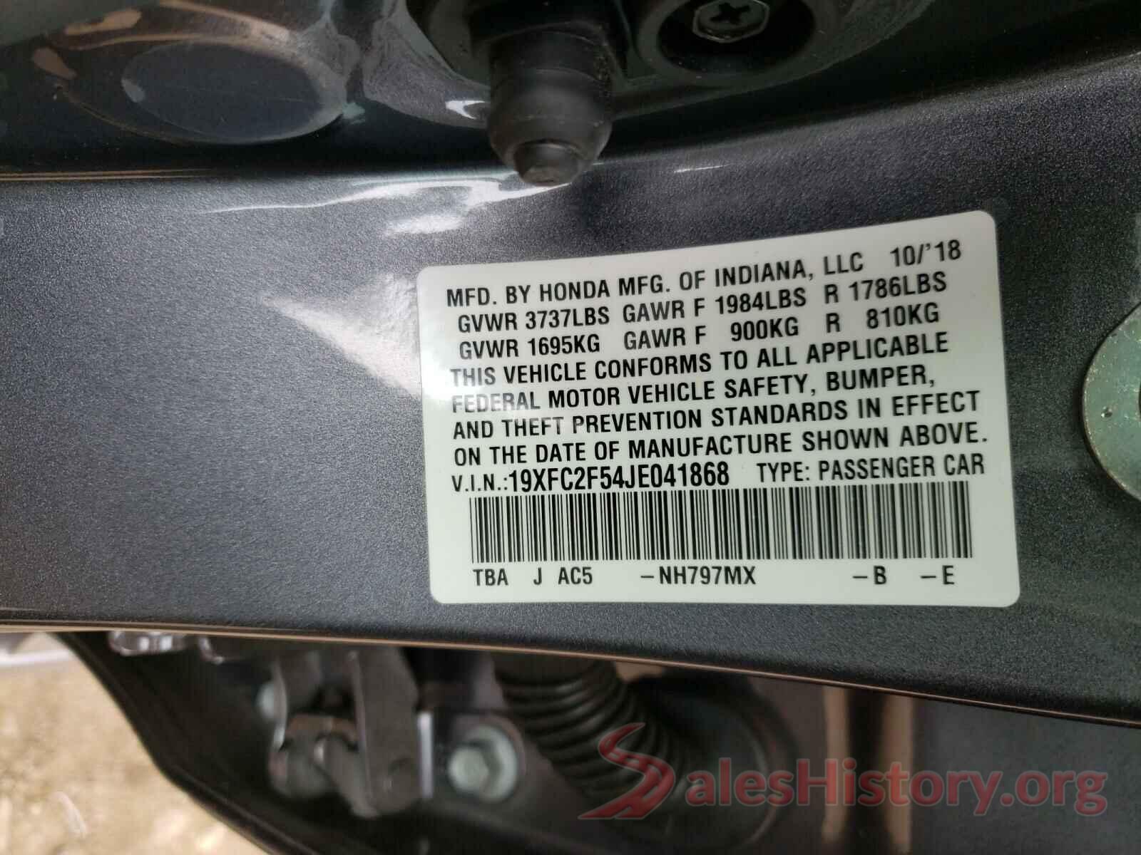 19XFC2F54JE041868 2018 HONDA CIVIC