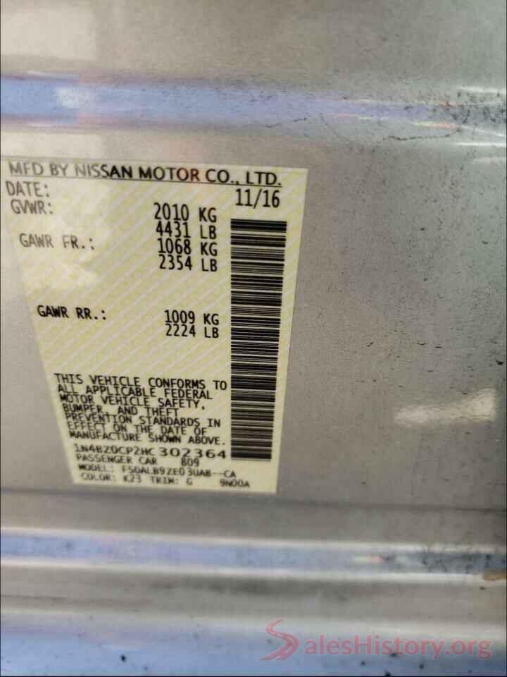 1N4BZ0CP2HC302364 2017 NISSAN LEAF