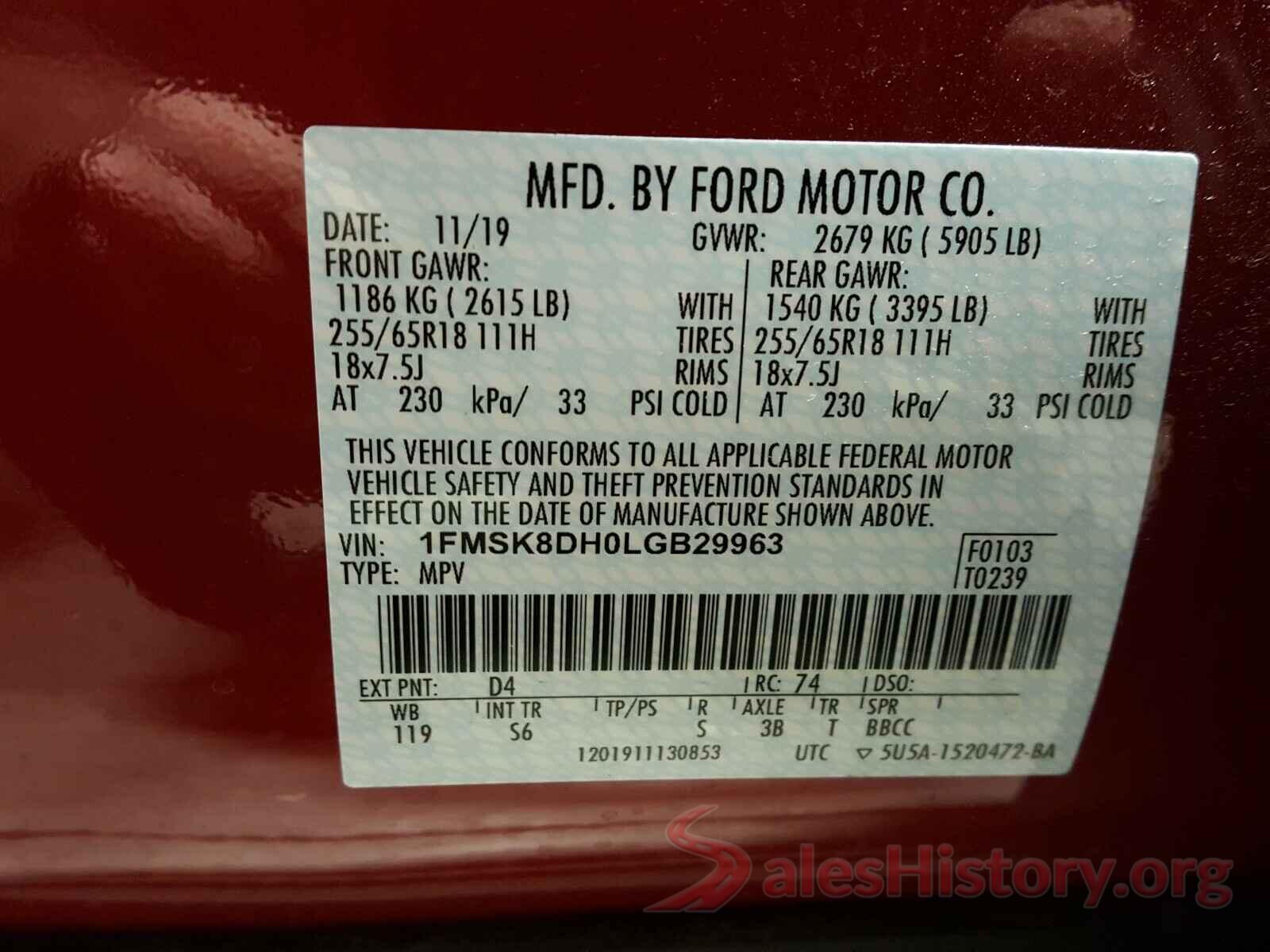 1FMSK8DH0LGB29963 2020 FORD EXPLORER