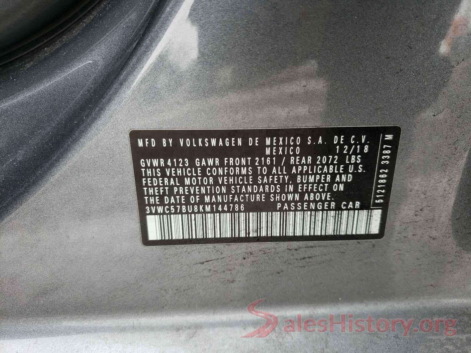 3VWC57BU8KM144786 2019 VOLKSWAGEN JETTA