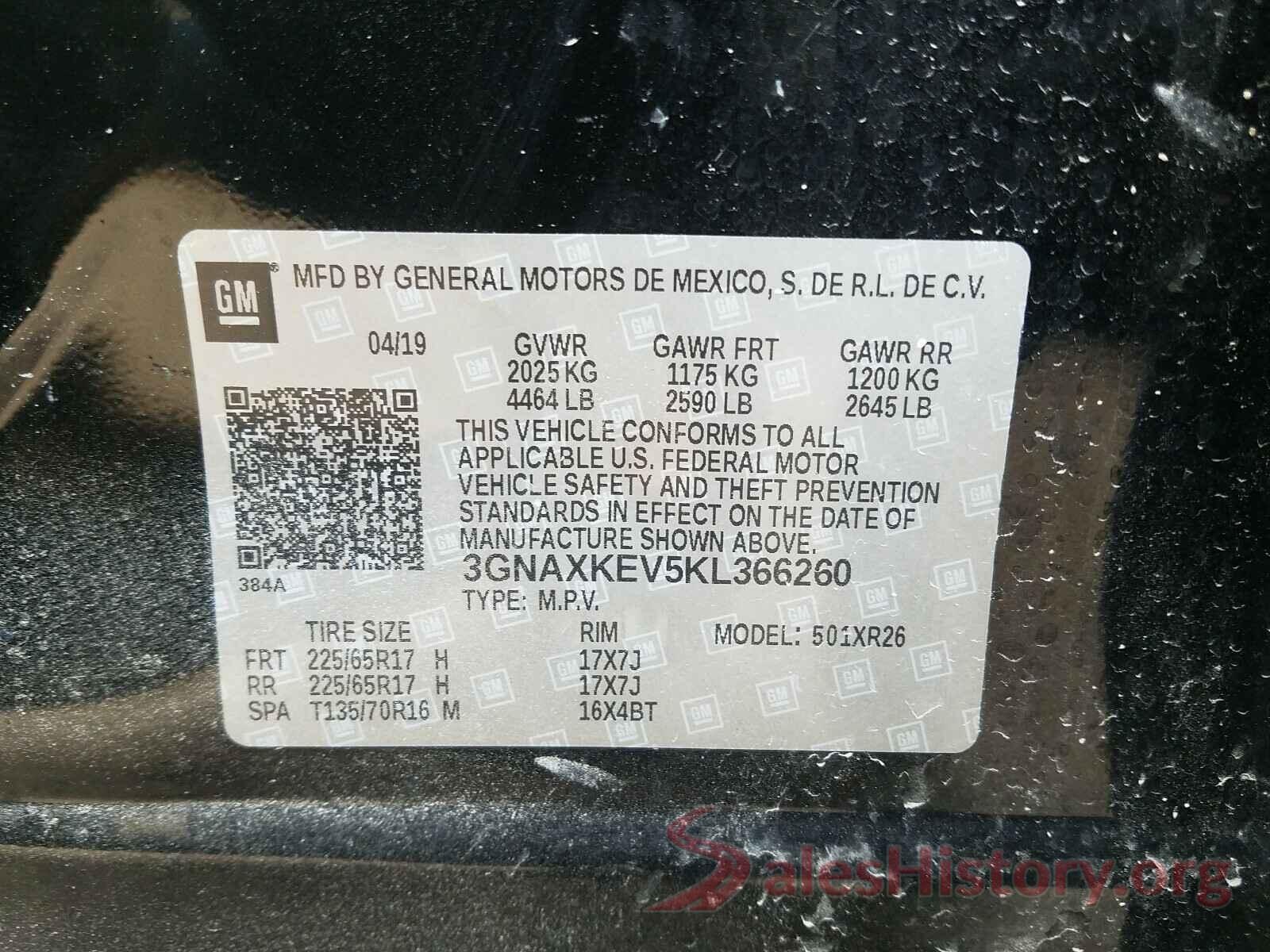 3GNAXKEV5KL366260 2019 CHEVROLET EQUINOX