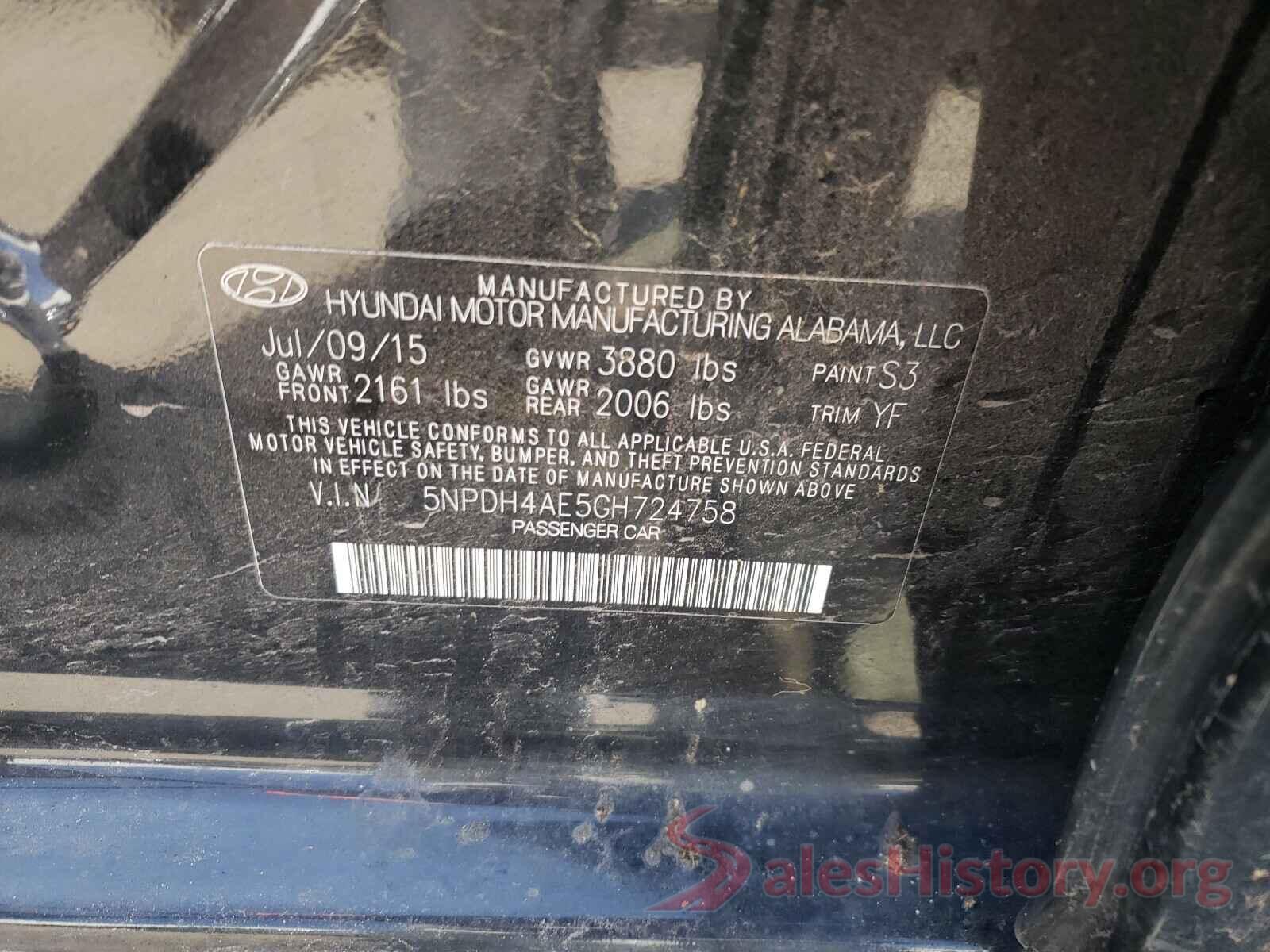 5NPDH4AE5GH724758 2016 HYUNDAI ELANTRA