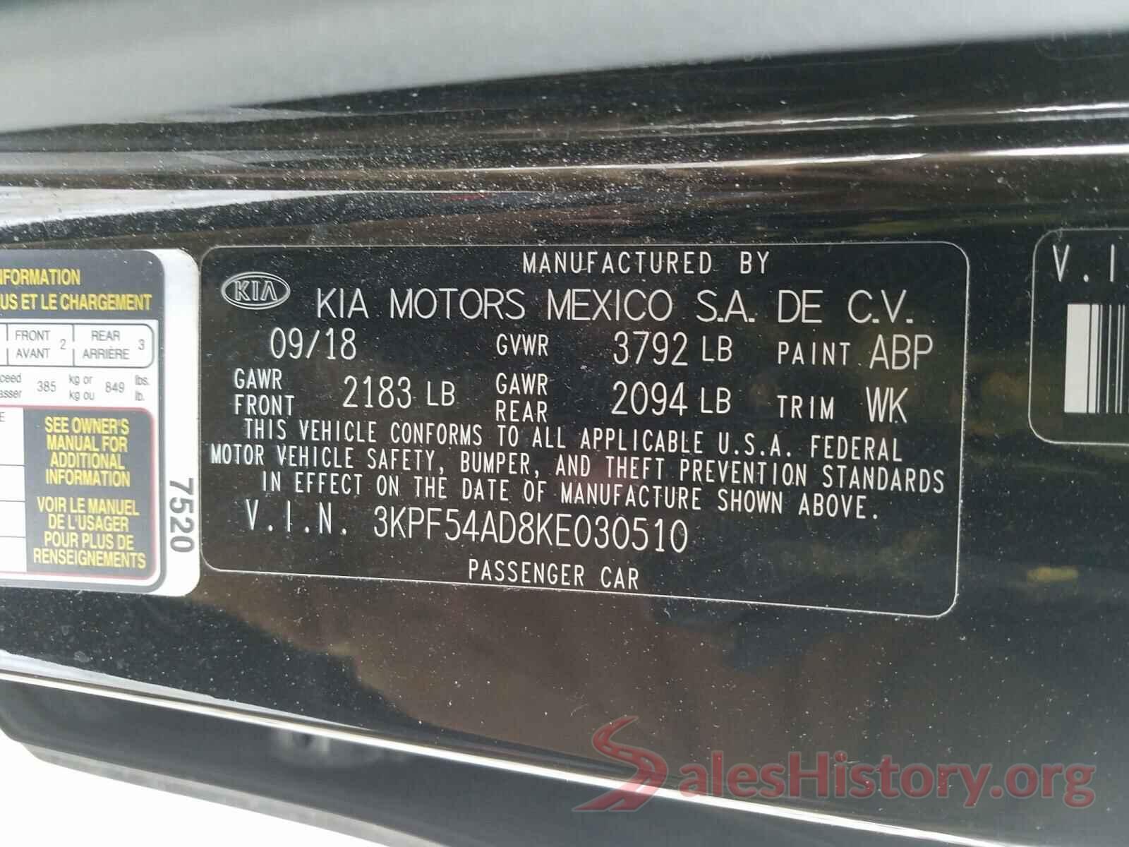 3KPF54AD8KE030510 2019 KIA FORTE