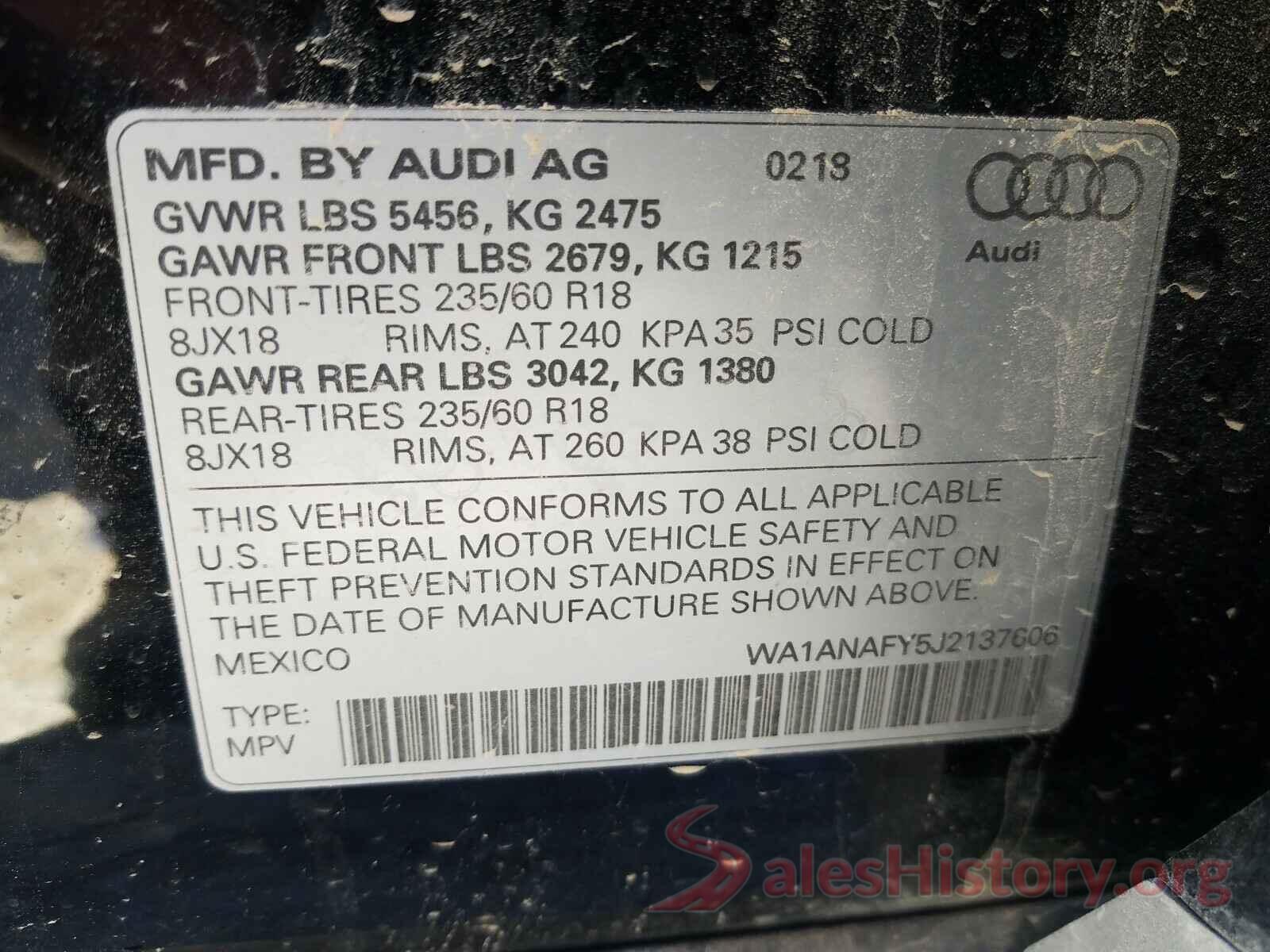 WA1ANAFY5J2137606 2018 AUDI Q5