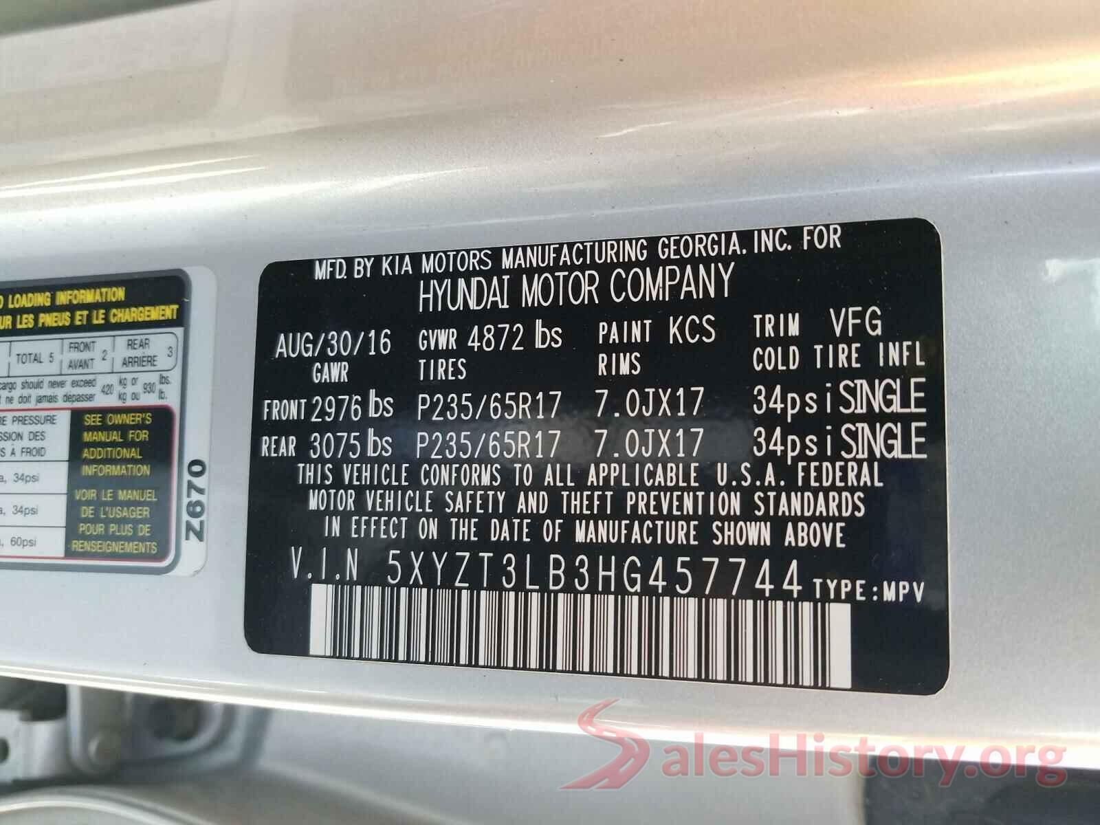 5XYZT3LB3HG457744 2017 HYUNDAI SANTA FE