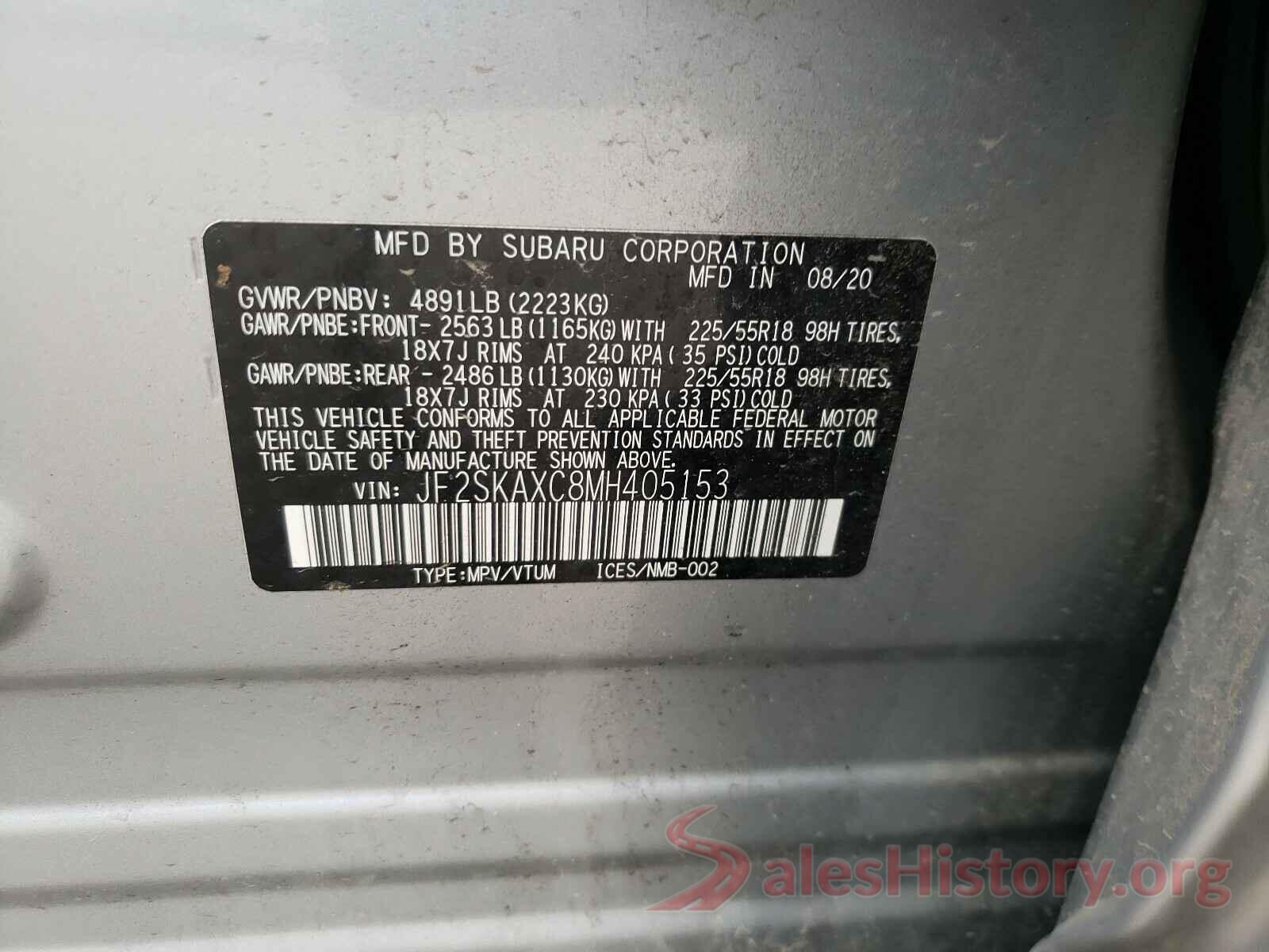 JF2SKAXC8MH405153 2021 SUBARU FORESTER