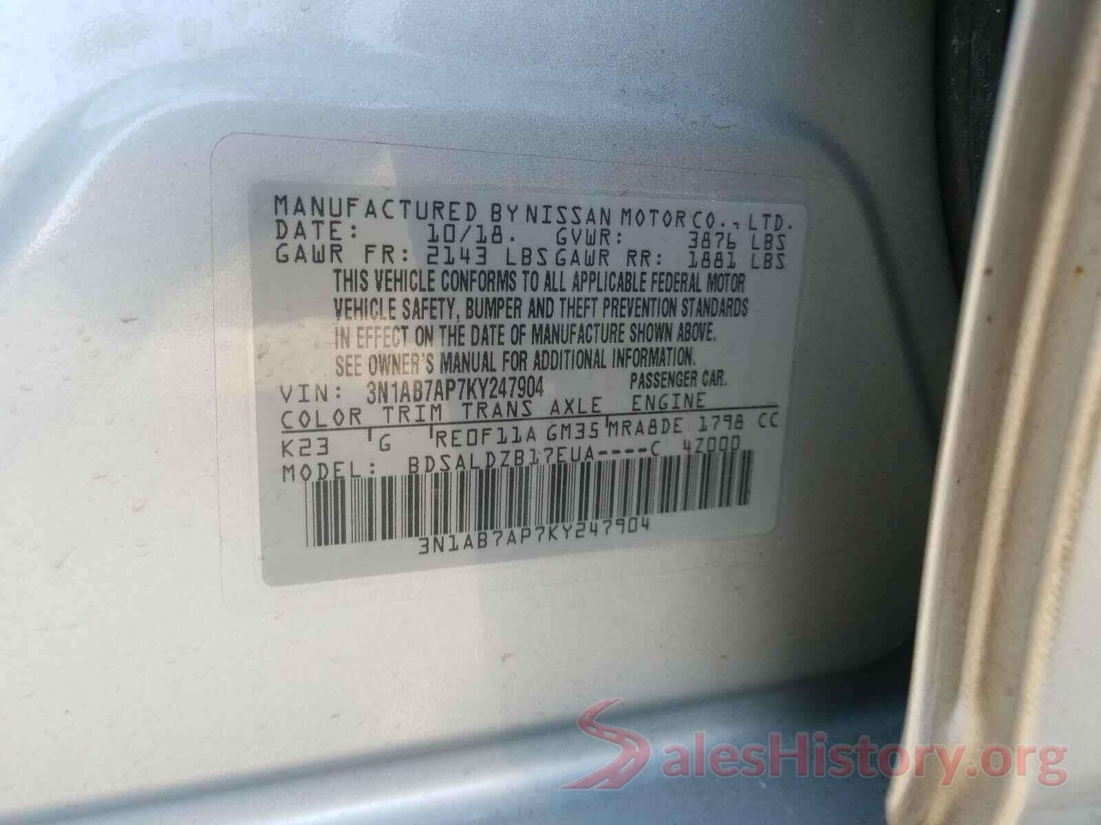 3N1AB7AP7KY247904 2019 NISSAN SENTRA