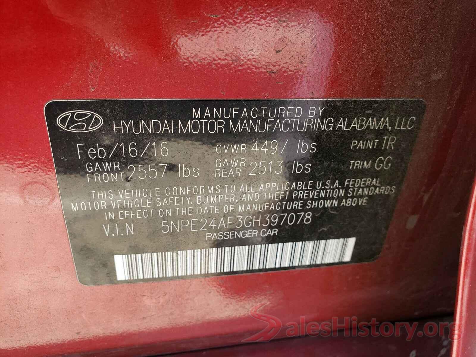 5NPE24AF3GH397078 2016 HYUNDAI SONATA