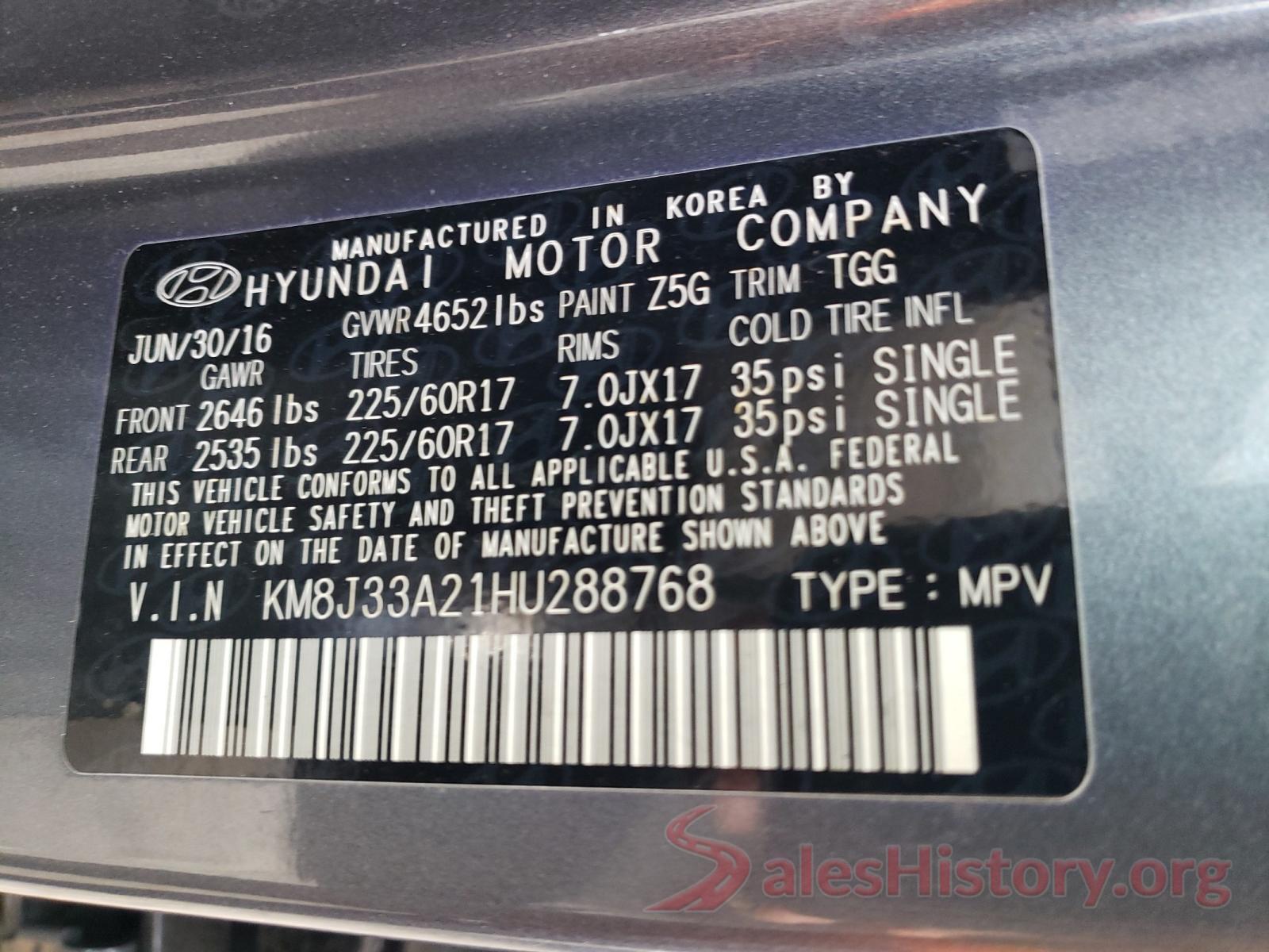 KM8J33A21HU288768 2017 HYUNDAI TUCSON