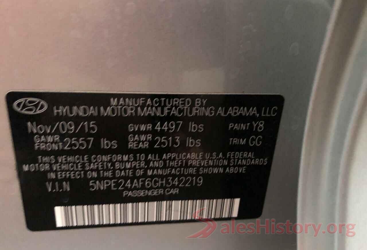 5NPE24AF6GH342219 2016 HYUNDAI SONATA