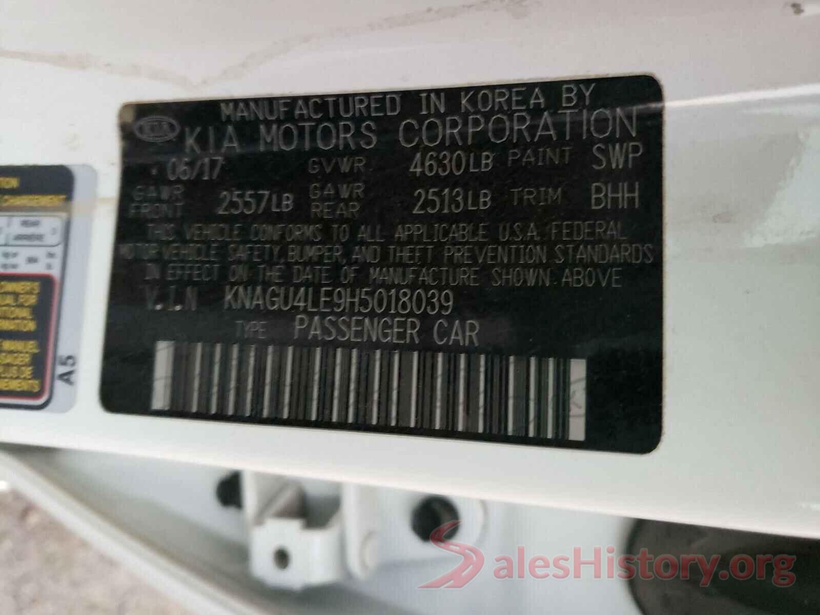 KNAGU4LE9H5018039 2017 KIA OPTIMA