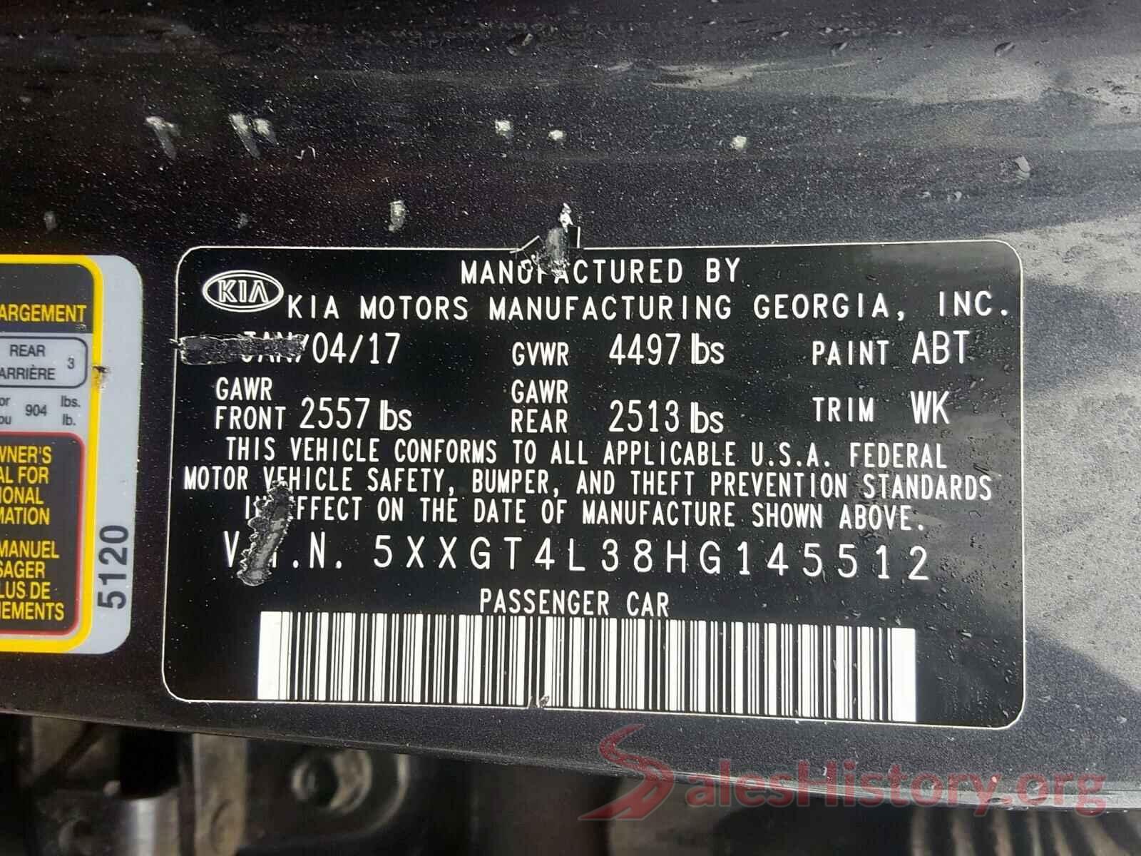 5XXGT4L38HG145512 2017 KIA OPTIMA