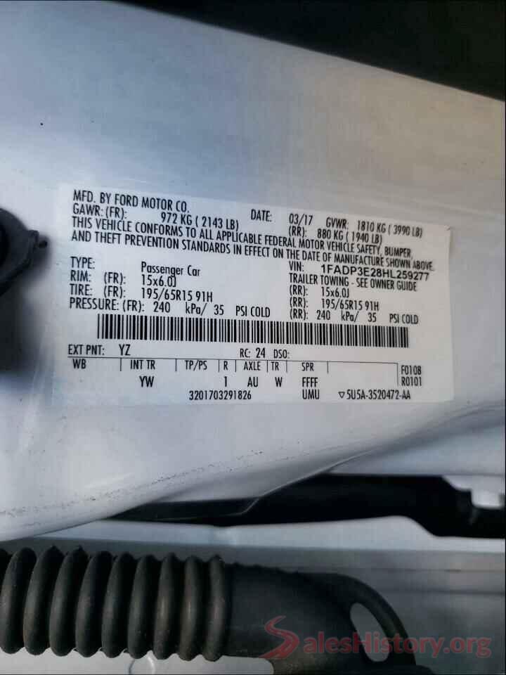 1FADP3E28HL259277 2017 FORD FOCUS