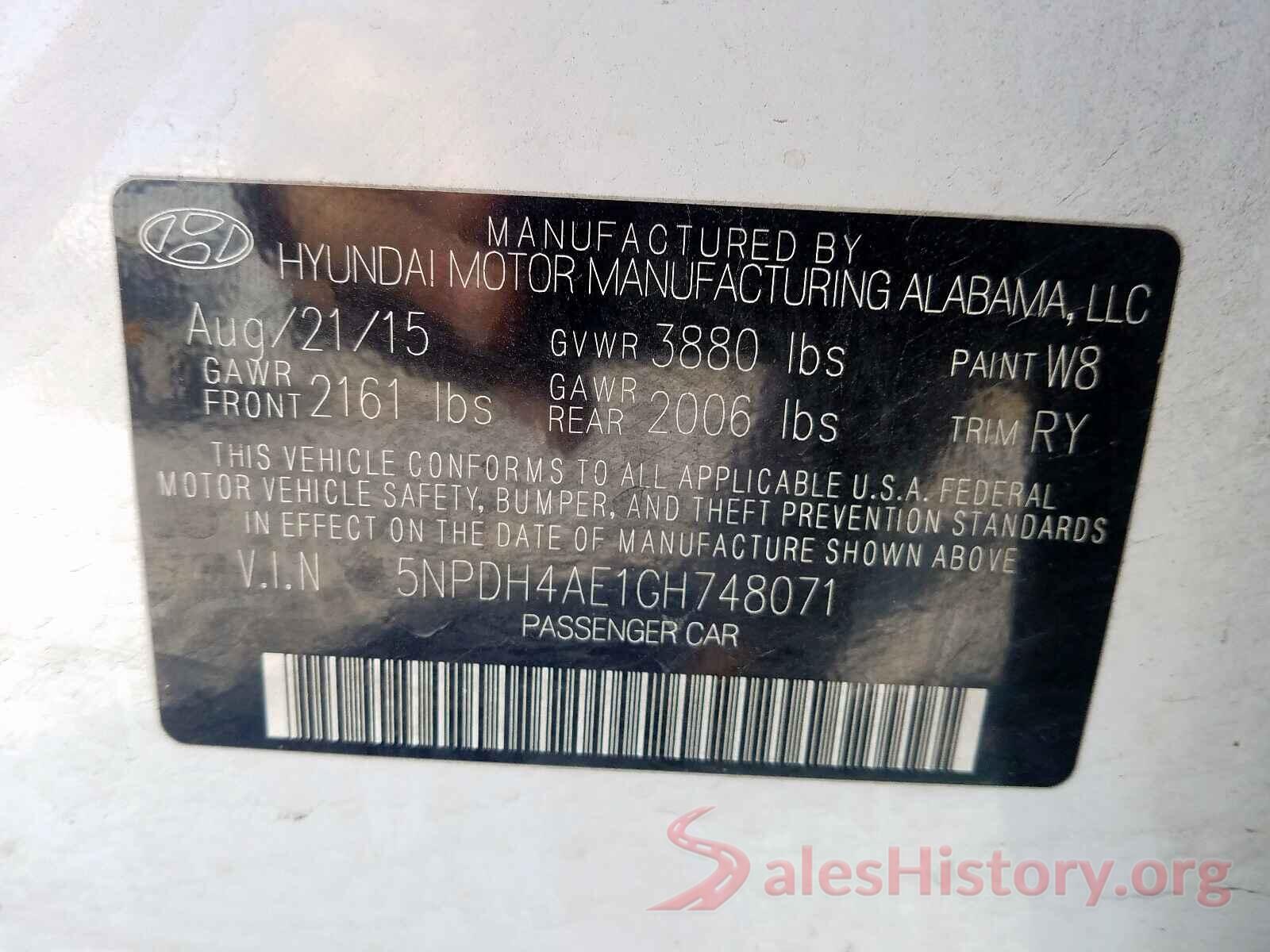 5NPDH4AE1GH748071 2016 HYUNDAI ELANTRA